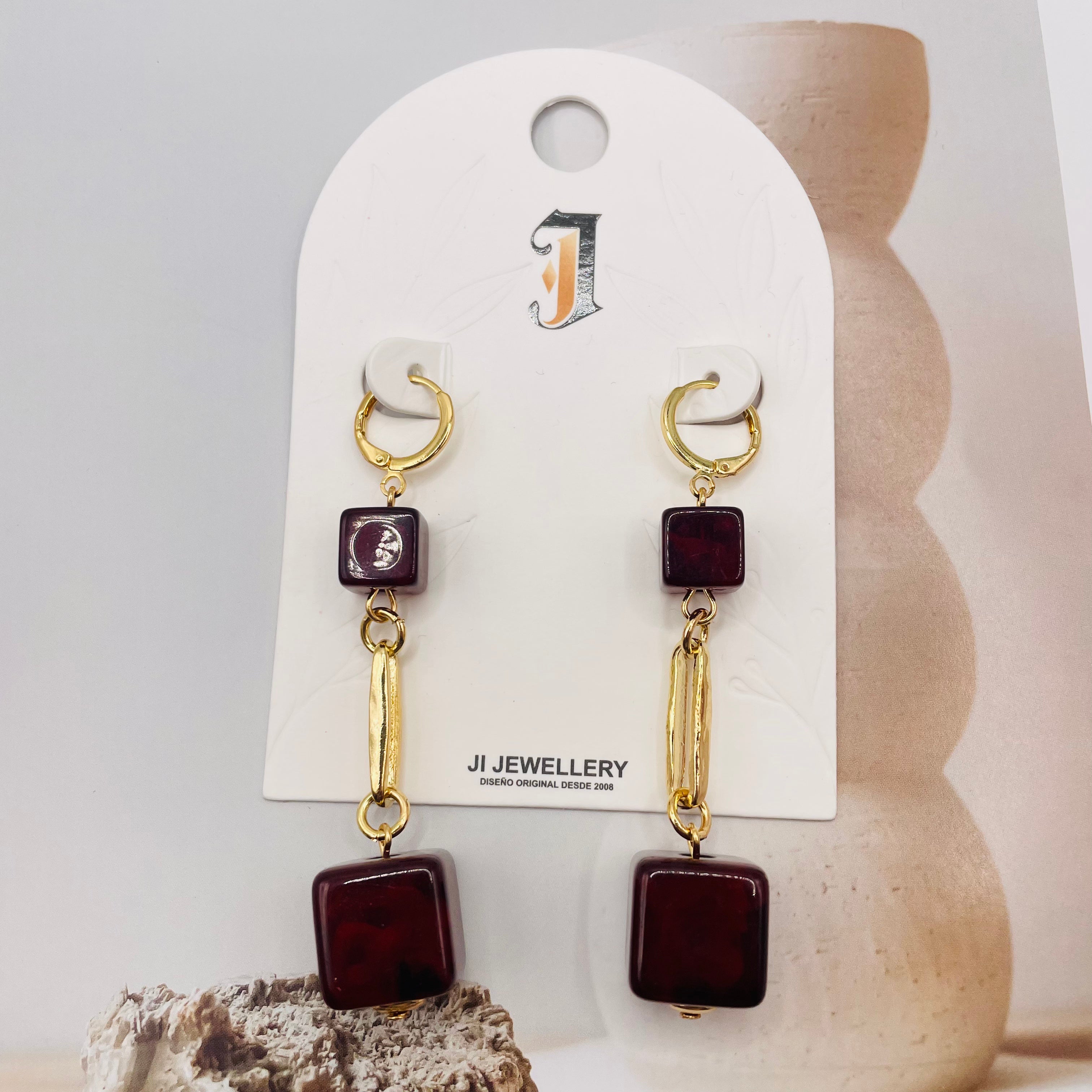 Pendientes Colgantes de Resina con Cadena Dorada | 3 Colores | Joyería Mayorista para Mujer|JI JOYA