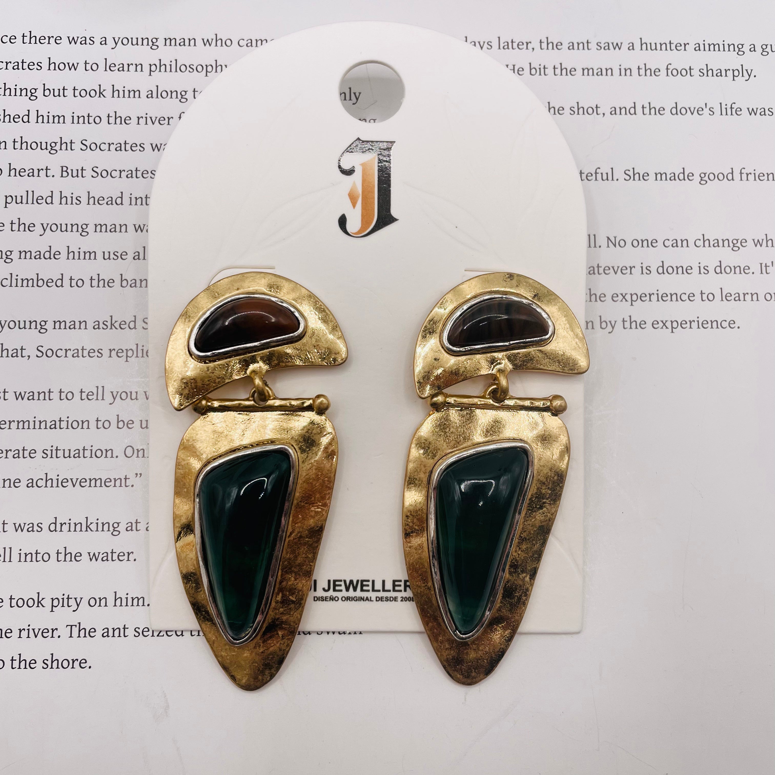 Pendientes de Diseño Vintage con Piedras en 3 Colores - Mayorista B2B|JI JOYA