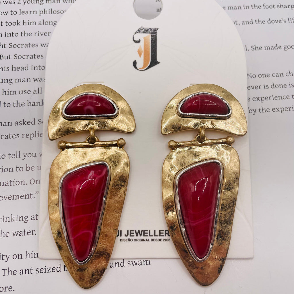 Pendientes de Diseño Vintage con Piedras en 3 Colores - Mayorista B2B|JI JOYA