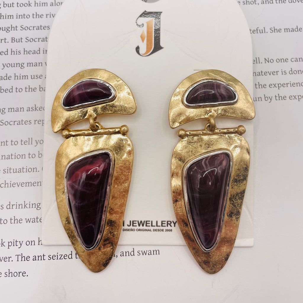 Pendientes de Diseño Vintage con Piedras en 3 Colores - Mayorista B2B|JI JOYA