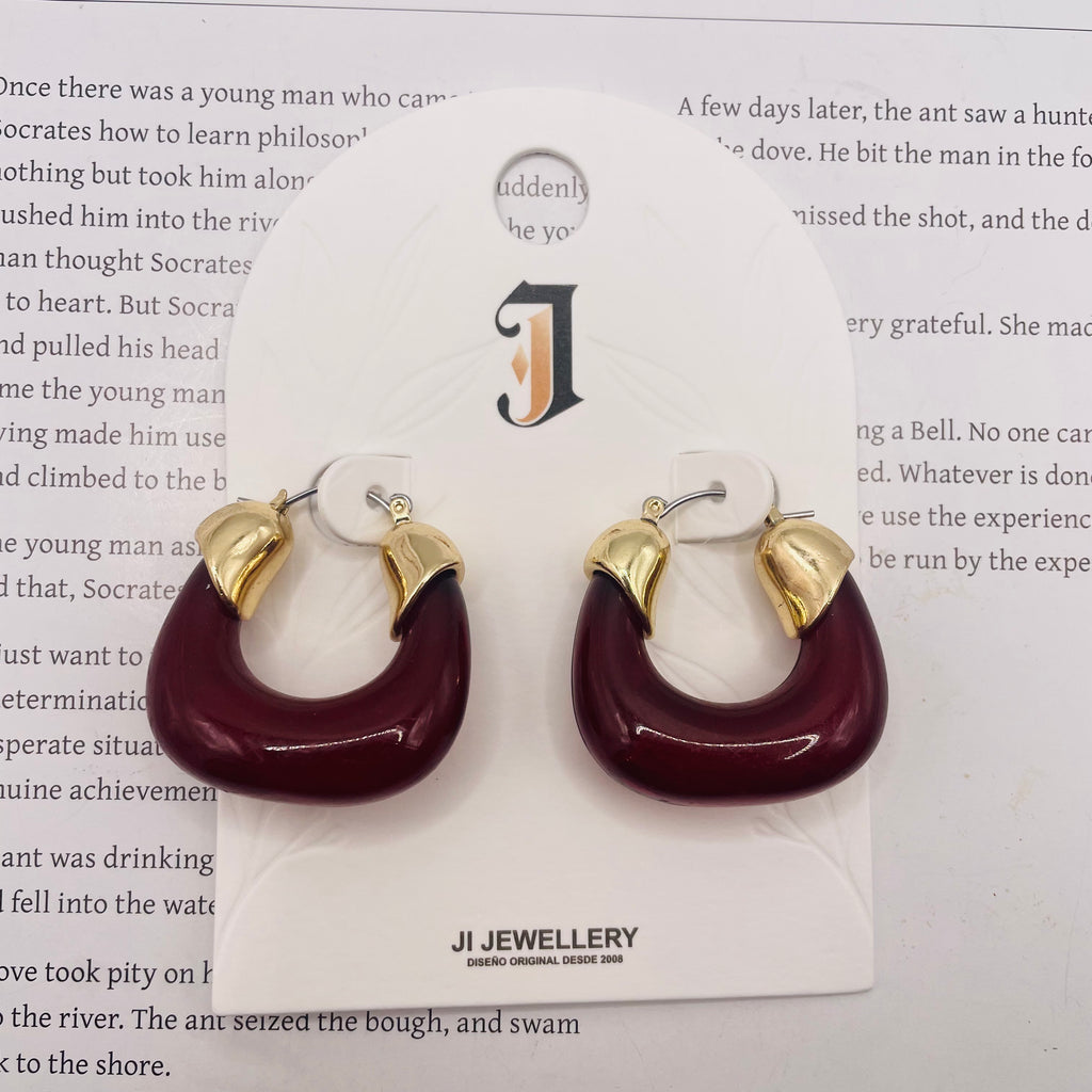 Pendientes de Aro Minimalistas de Resina con Detalles Dorados | 3 Colores Disponibles | Joyería de Moda al Por Mayor|JI JOYA
