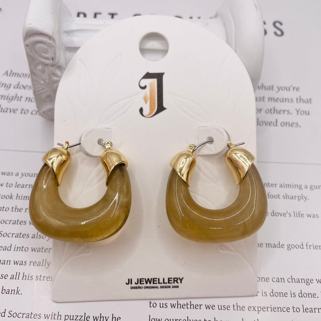 Pendientes de Aro Minimalistas de Resina con Detalles Dorados | 3 Colores Disponibles | Joyería de Moda al Por Mayor|JI JOYA