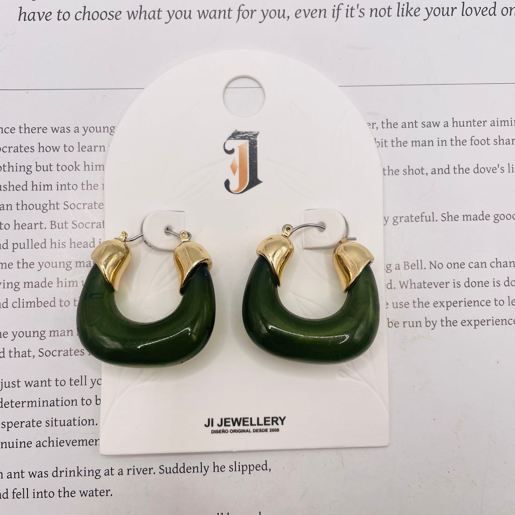 Pendientes de Aro Minimalistas de Resina con Detalles Dorados | 3 Colores Disponibles | Joyería de Moda al Por Mayor|JI JOYA