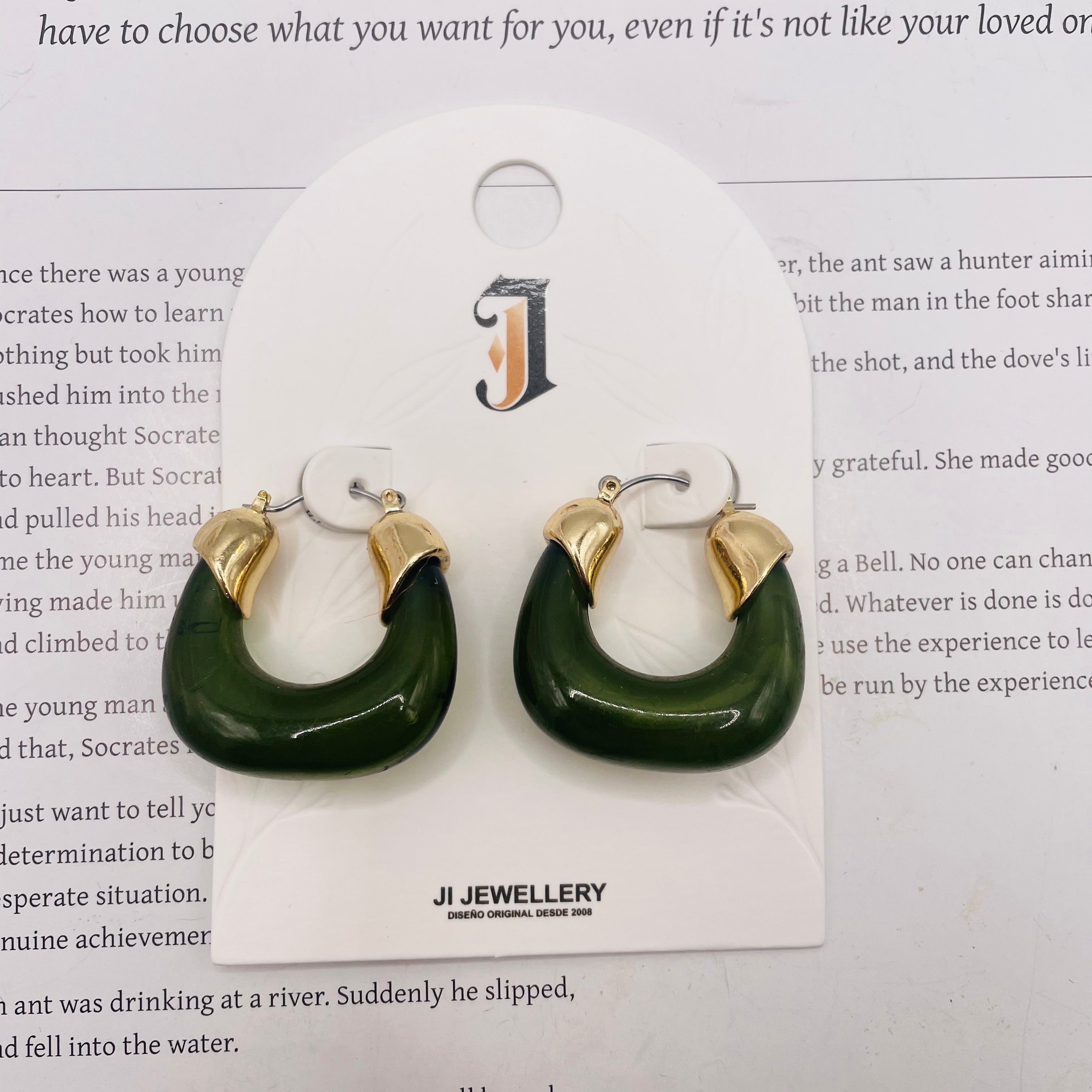 Pendientes de Aro Minimalistas de Resina con Detalles Dorados | 3 Colores Disponibles | Joyería de Moda al Por Mayor|JI JOYA