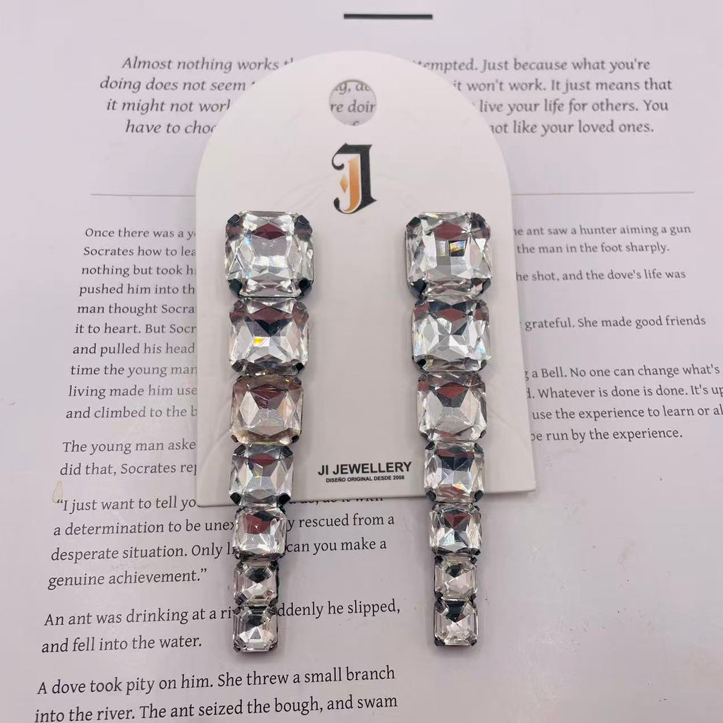 Pendientes Largos de Cristal Cuadrado - Bisutería de Moda al Por Mayor para Tiendas|JI JOYA