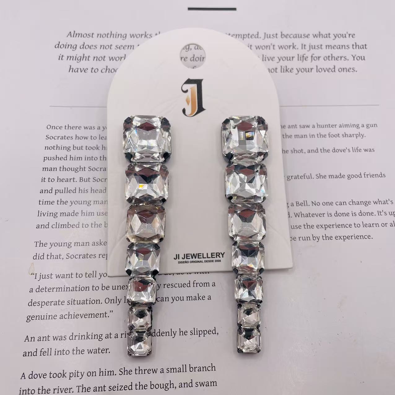 Pendientes Largos de Cristal Cuadrado - Bisutería de Moda al Por Mayor para Tiendas|JI JOYA