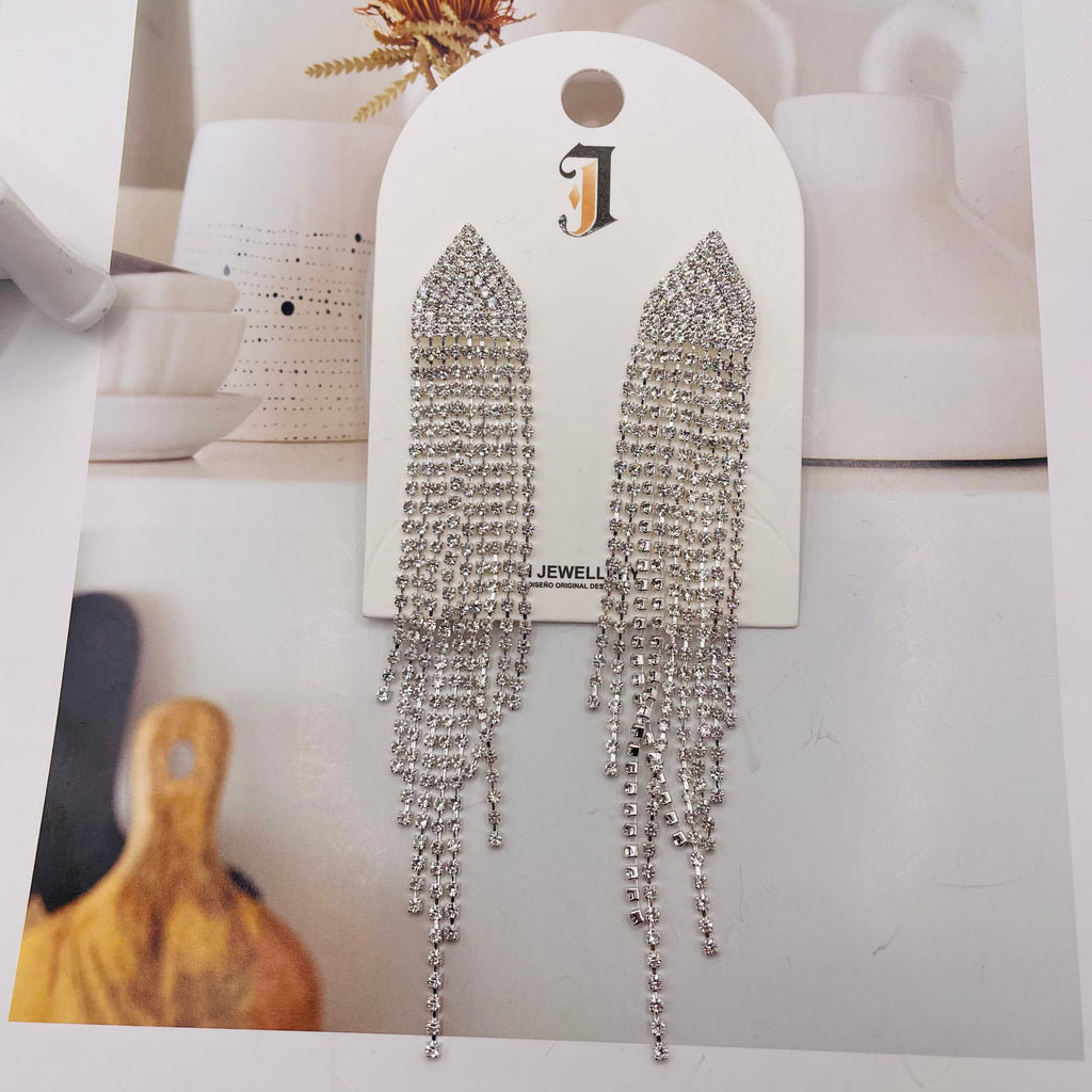 Pendientes de fleco con brillantes de cristal - Lujo minimalista para mayoristas|JI JOYA