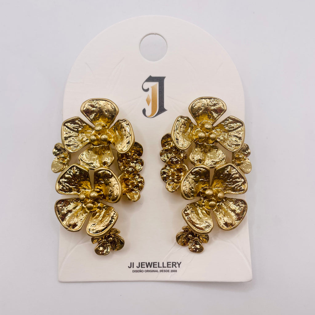Pendientes Flor Dorada Texturizada | Joyería Mayorista de Lujo Accesible|JI JOYA