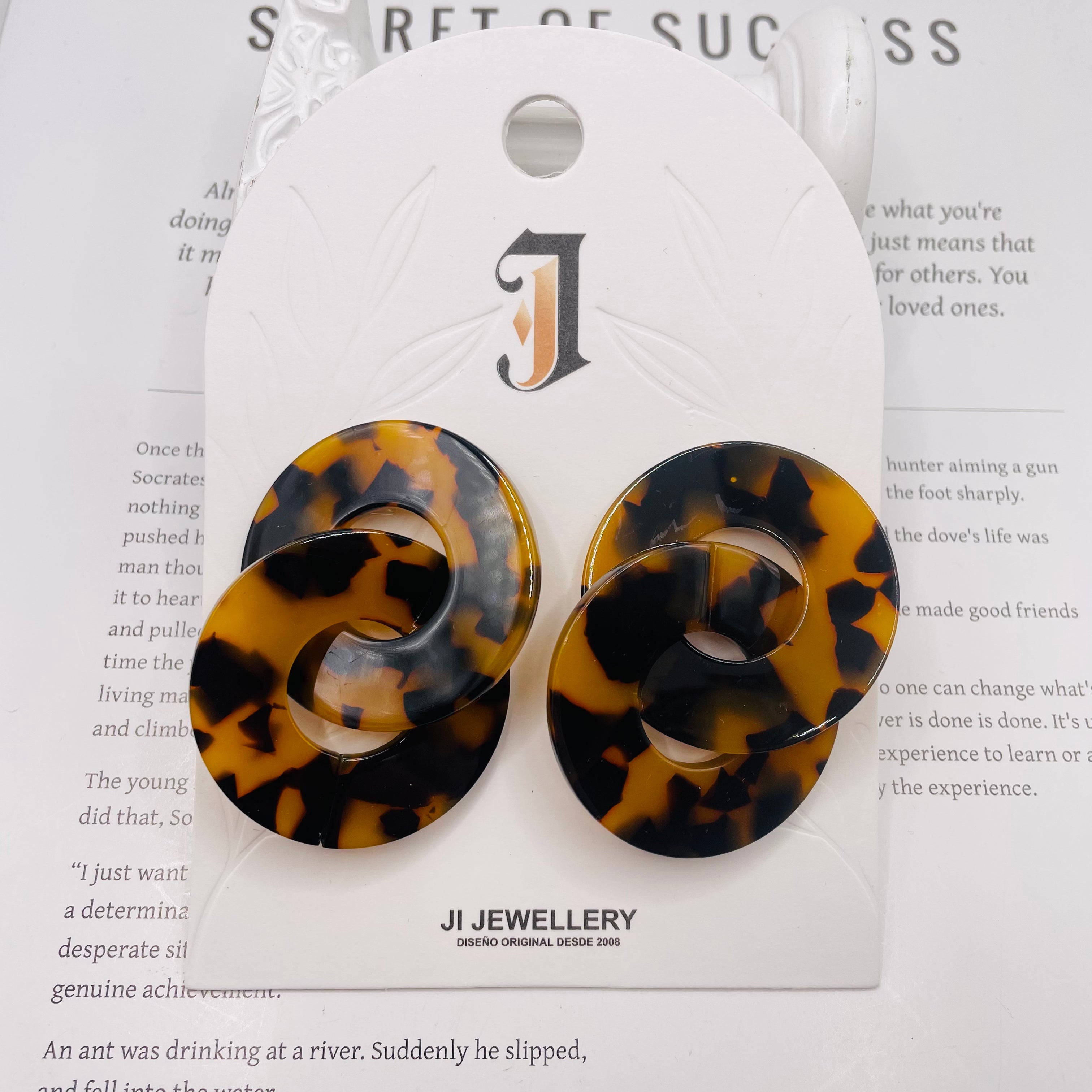 Pendientes Doble Aro Resina Carey | Joyería Moda Mayorista|JI JOYA