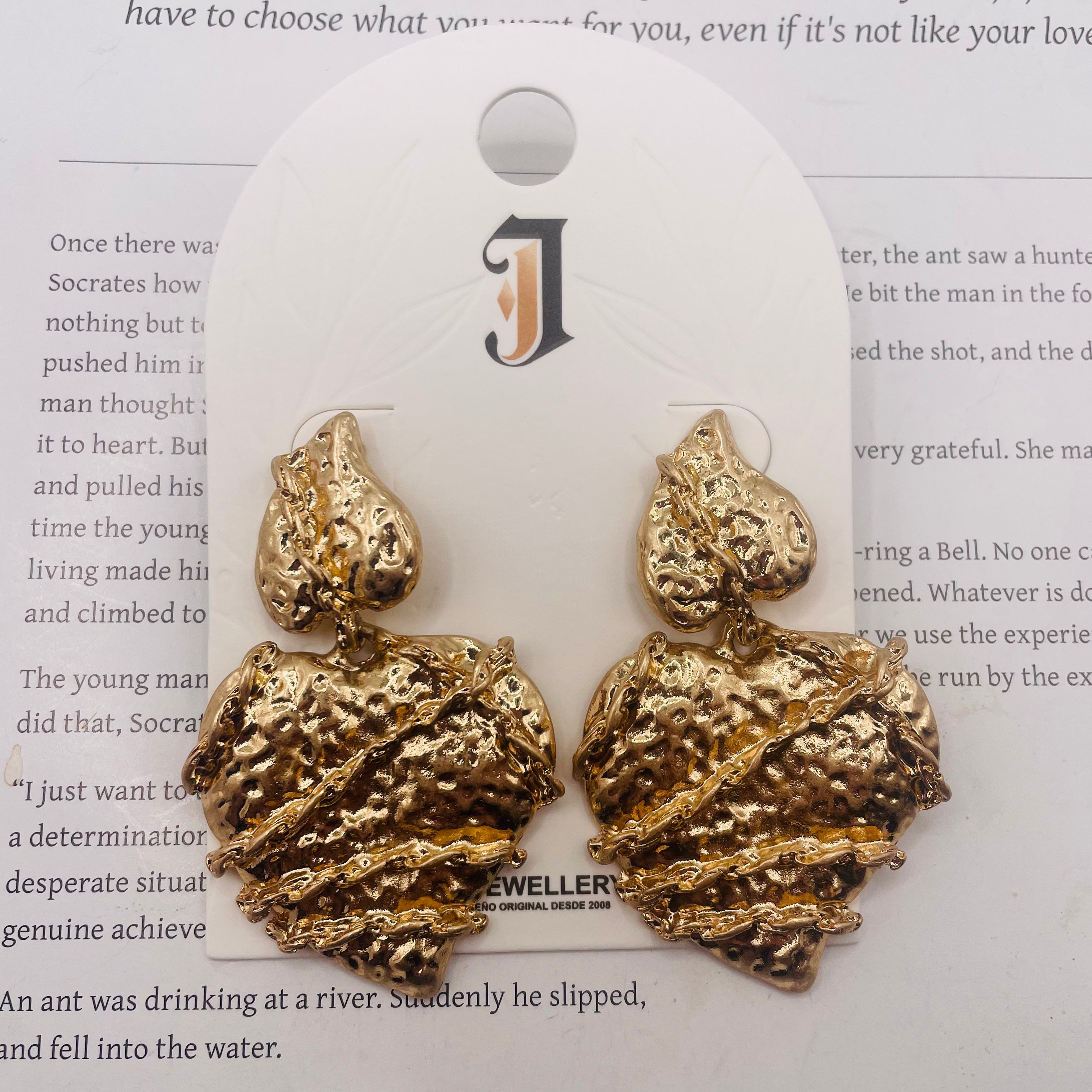 Pendientes de Corazón Texturizado Dorado al Por Mayor | Joyería de Moda Mayorista|JI JOYA