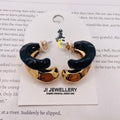 Arracadas C Doradas y Negras, Pendientes de Diseño Minimalista, Mayorista de Bisutería Moda|JI JOYA