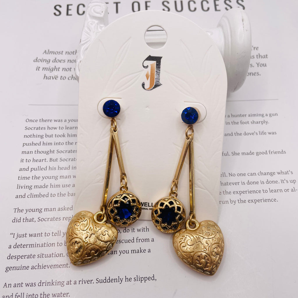 Pendientes Colgantes de Corazón Vintage con Cristal de Color, Accesorios de Moda al Por Mayor| JI JOYA