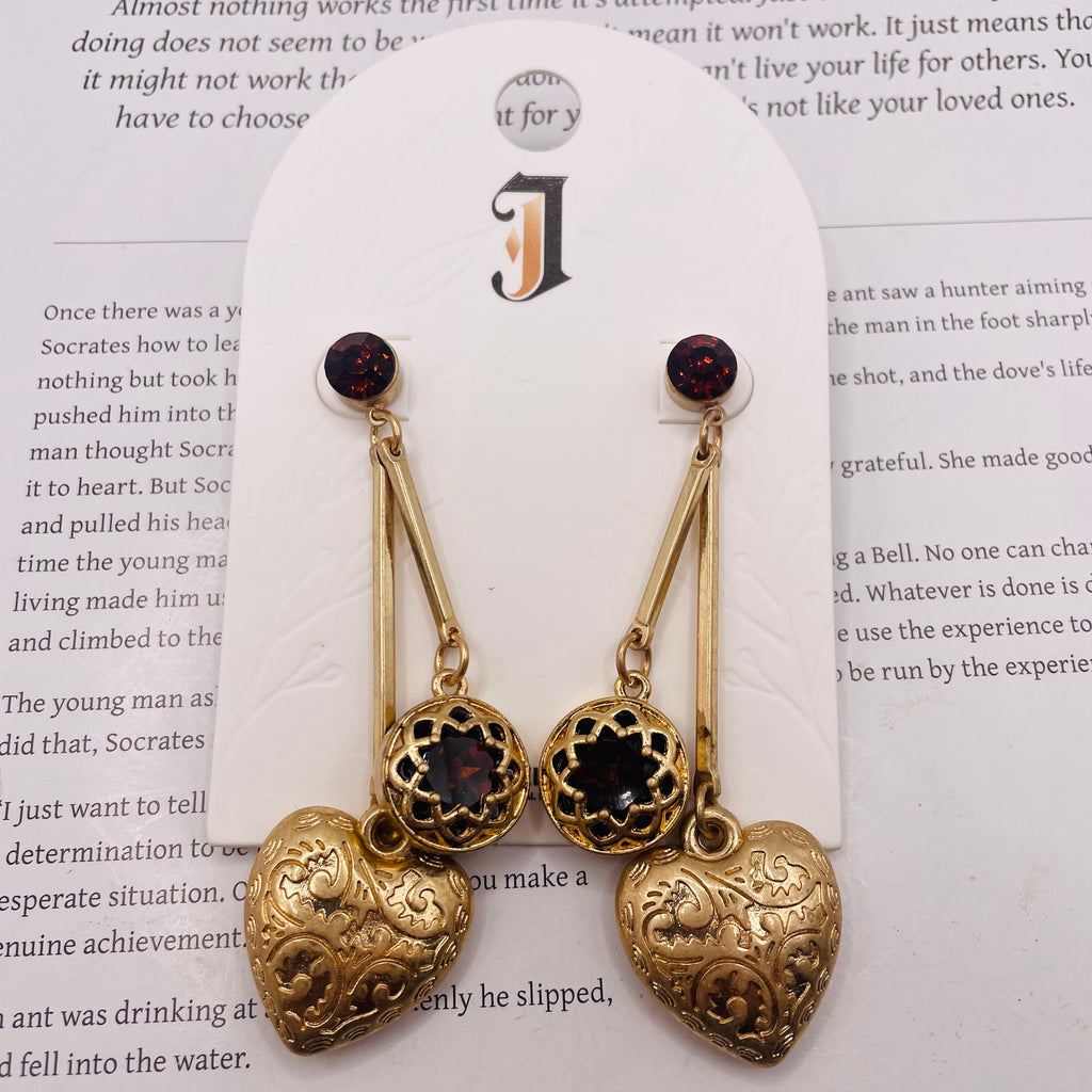 Pendientes Colgantes de Corazón Vintage con Cristal de Color, Accesorios de Moda al Por Mayor| JI JOYA