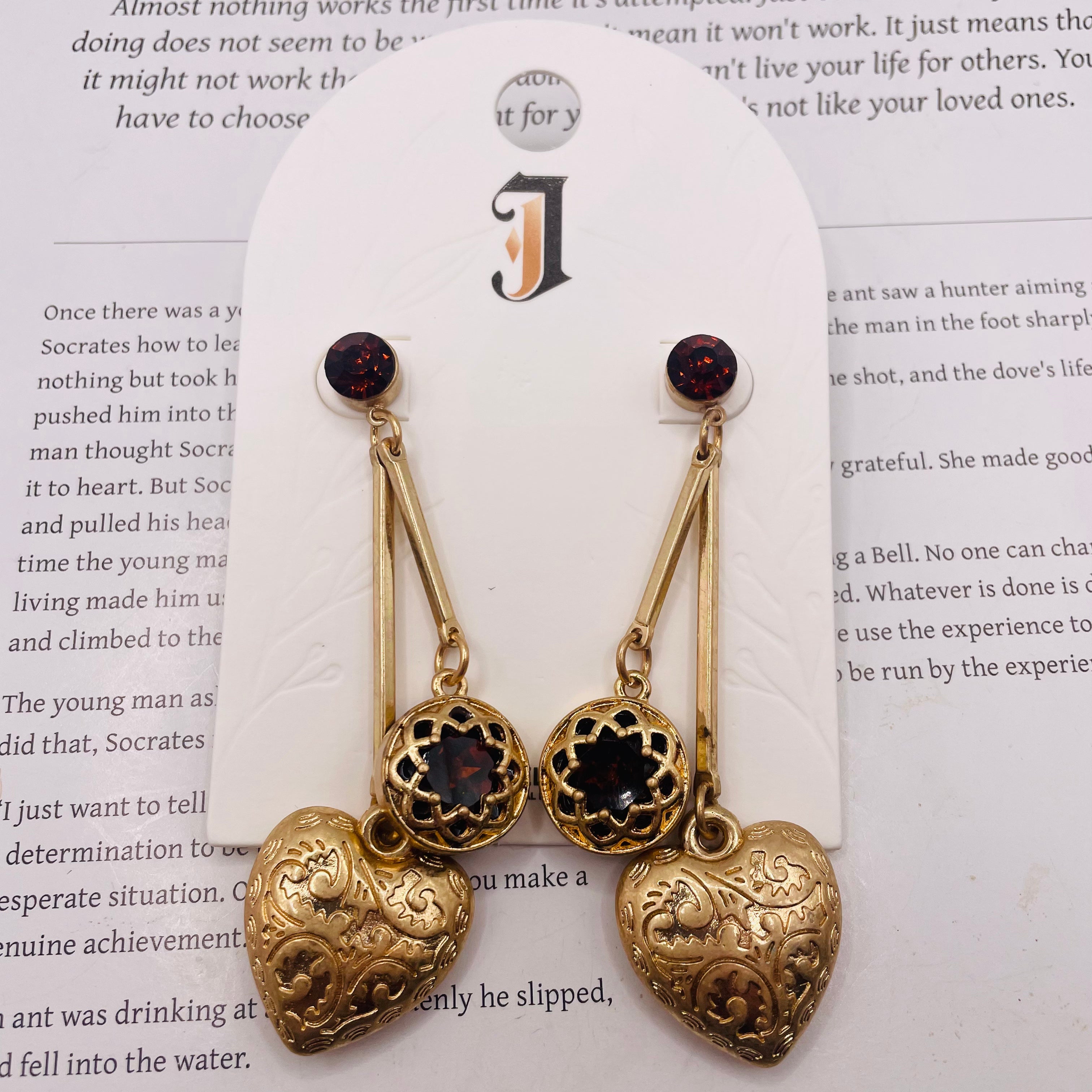 Pendientes Colgantes de Corazón Vintage con Cristal de Color, Accesorios de Moda al Por Mayor| JI JOYA