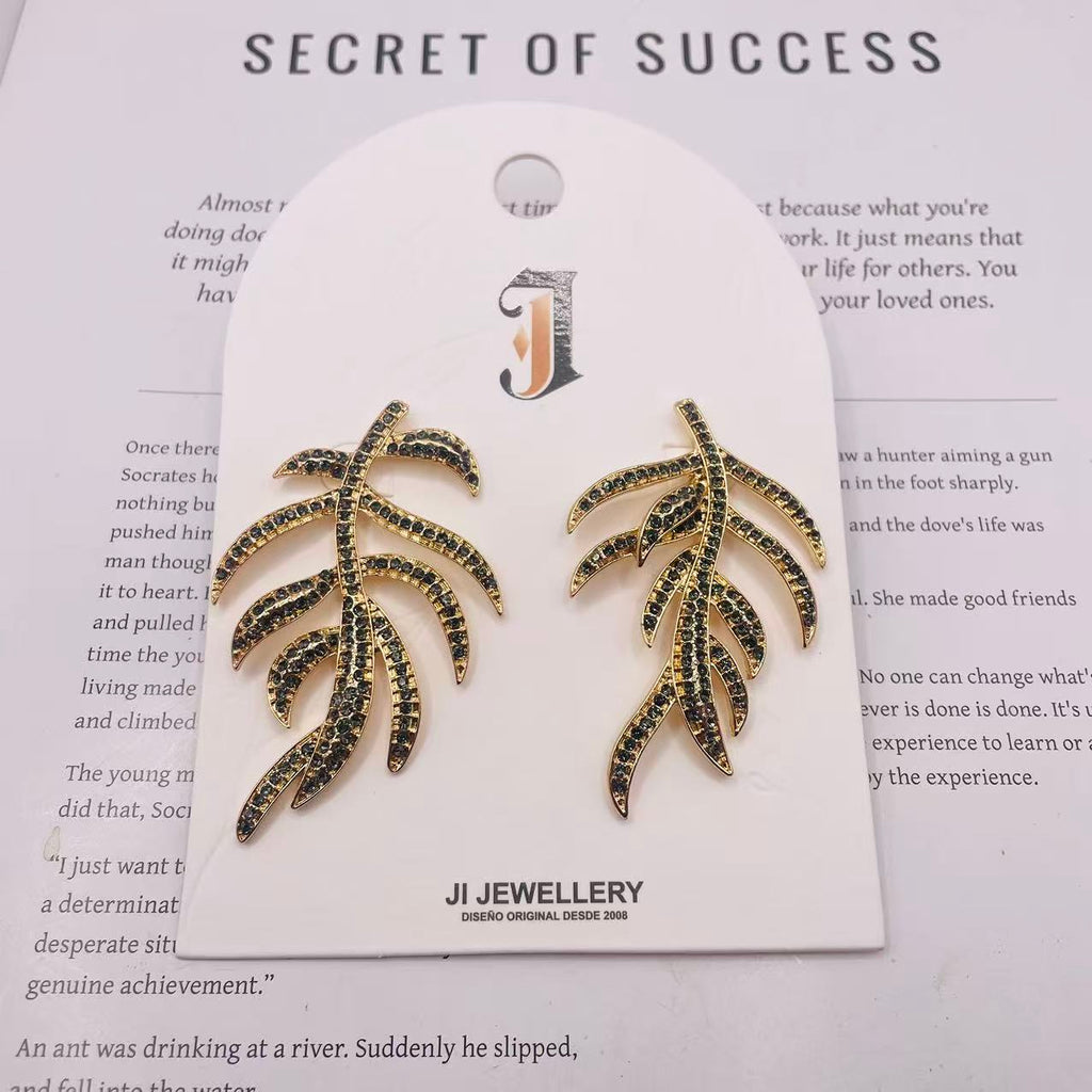 Pendientes Diseño Tropical, Zirconia Negra, Joyería de Moda para Mayoristas|JI JOYA