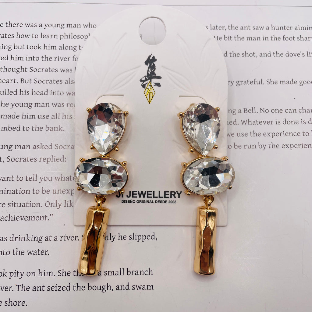 Pendientes de Cristal con Colgante Metálico | Diseño Lujo | Dorado/Plateado | Joyería Mayorista para Revendedores|JI JOYA
