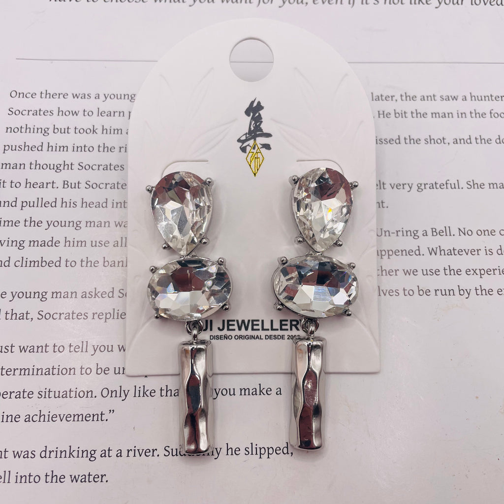 Pendientes de Cristal con Colgante Metálico | Diseño Lujo | Dorado/Plateado | Joyería Mayorista para Revendedores|JI JOYA