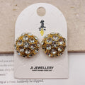 Pendientes de Botón con Cristales Brillantes, Diseño Redondo Dorado/Plateado, Joyería de Moda para Mujer, Mayorista B2B|JI JOYA