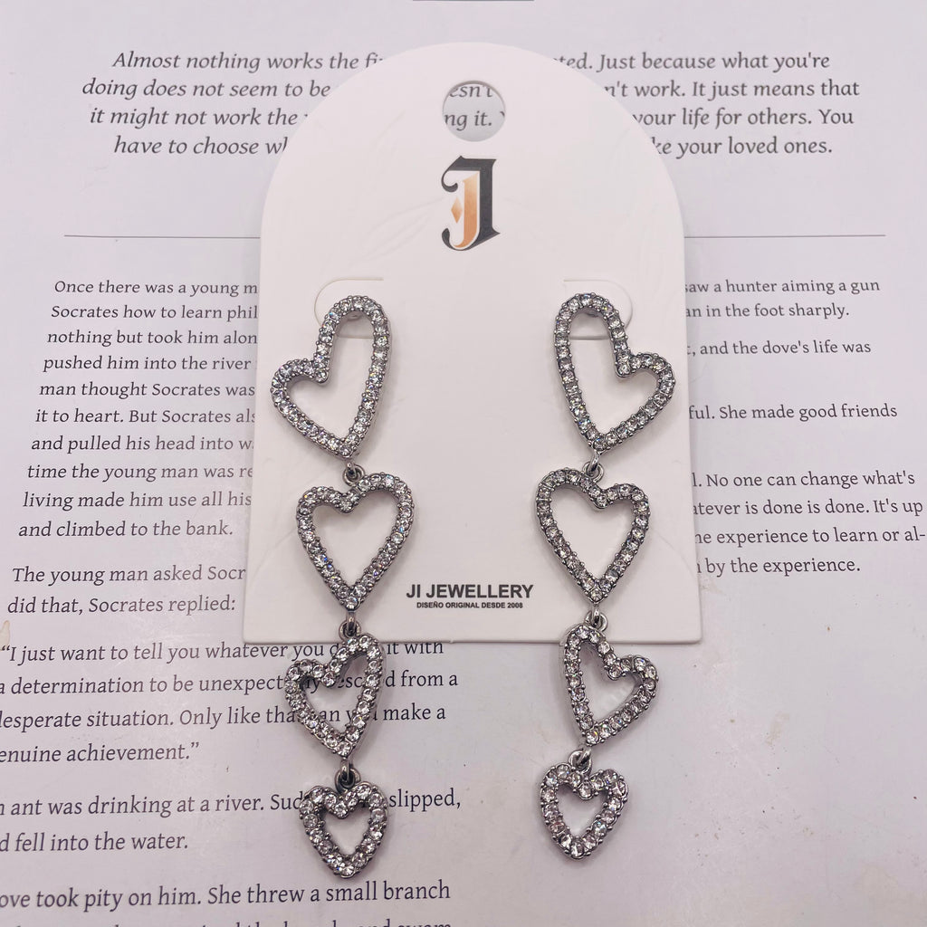 Pendientes de Corazón Colgante con Circonitas - Plata y Dorado - Joyería al Por Mayor|JI JOYA