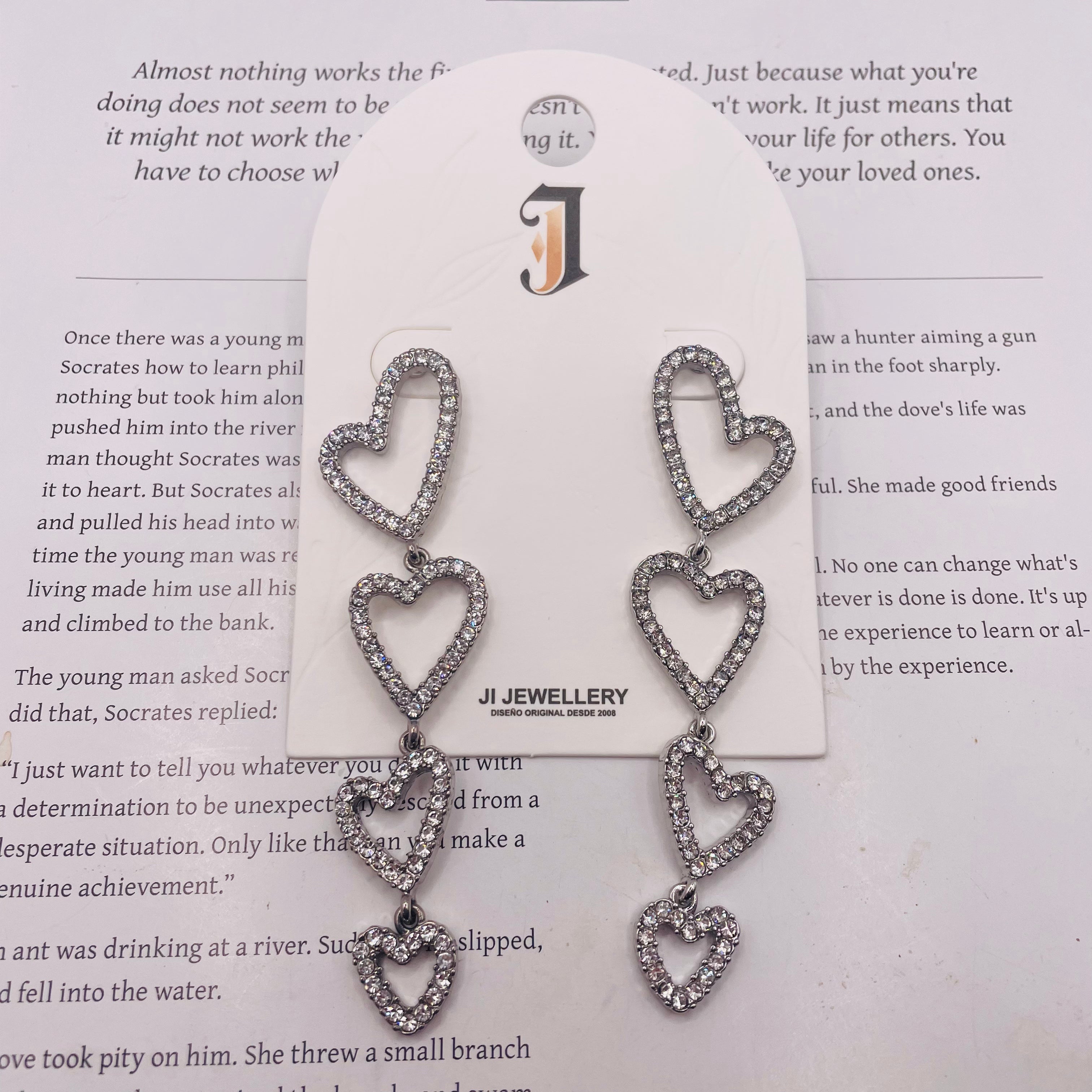 Pendientes de Corazón Colgante con Circonitas - Plata y Dorado - Joyería al Por Mayor|JI JOYA