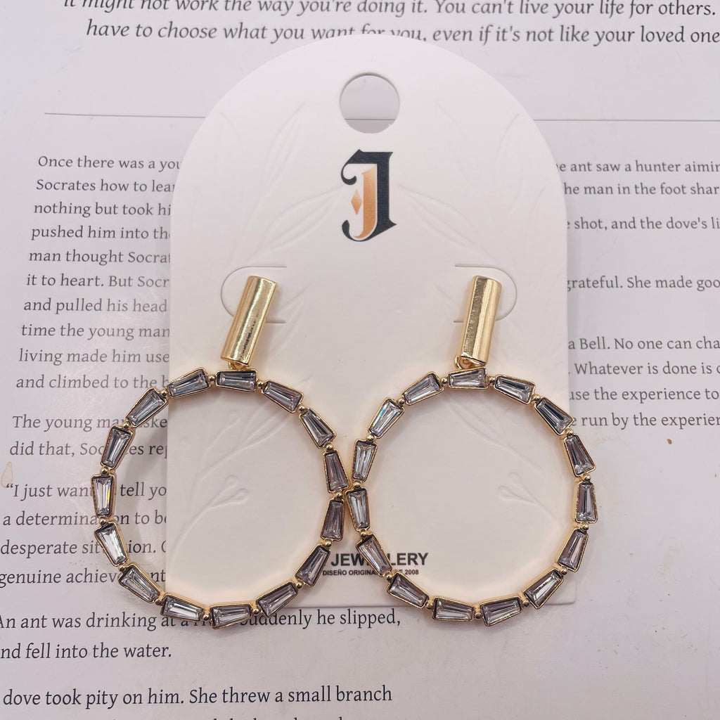 Aretes de Aro con Circonia Baguette - Lujo Minimalista - Mayorista de Joyería de Moda|JI JOYA