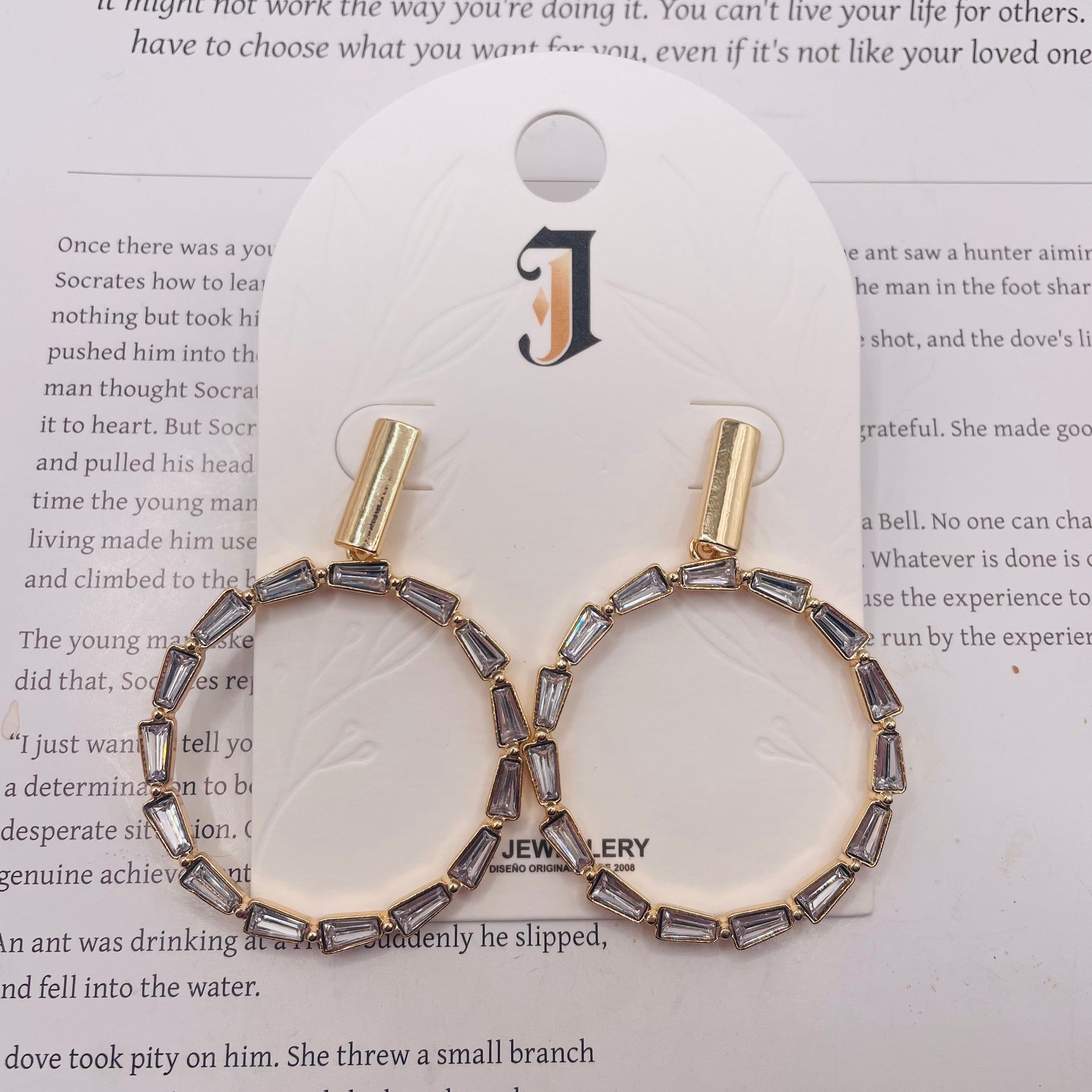 Aretes de Aro con Circonia Baguette - Lujo Minimalista - Mayorista de Joyería de Moda|JI JOYA