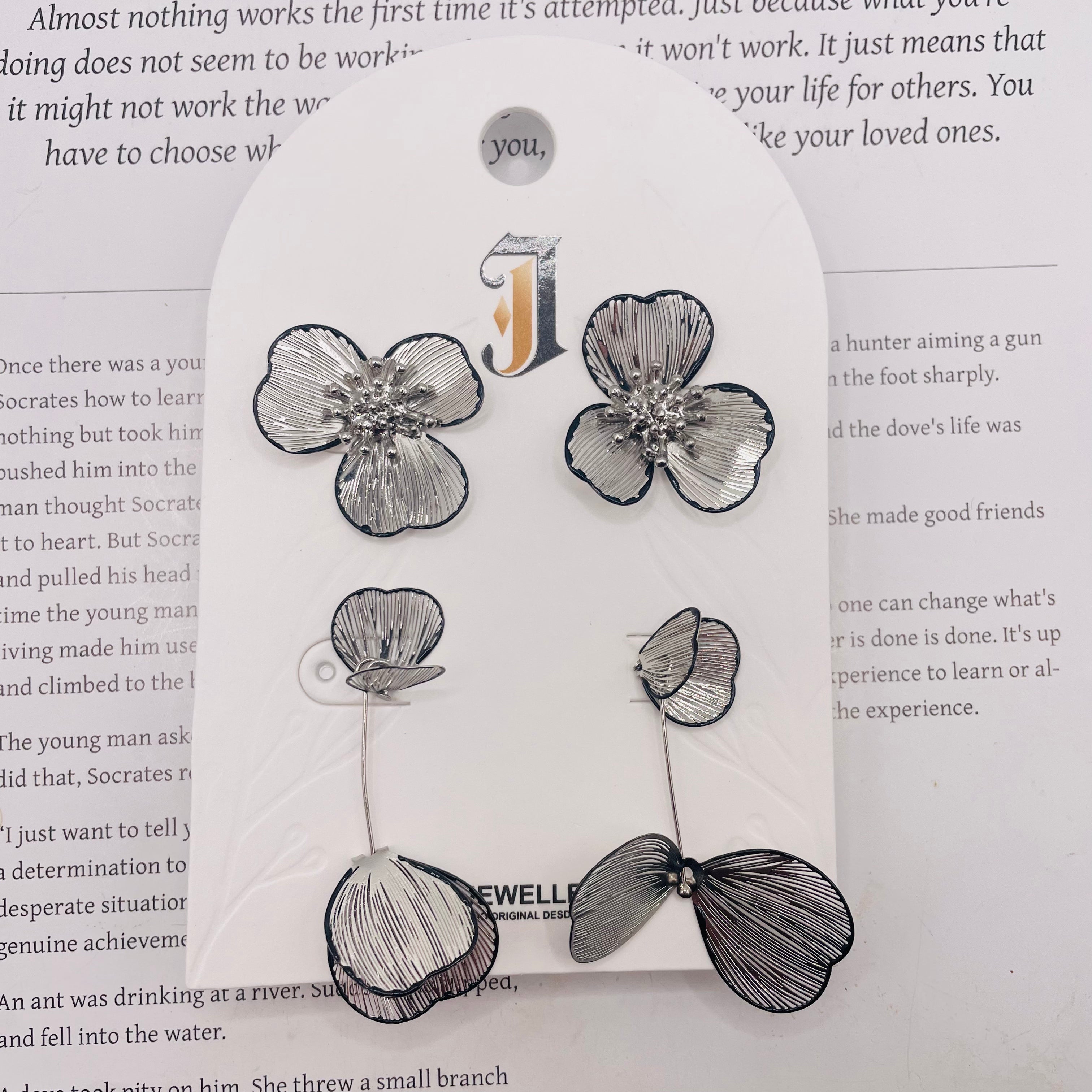 Pendientes Floral Doble Cara al Por Mayor | Diseño Moda Zinc Aleación|JI JOYA