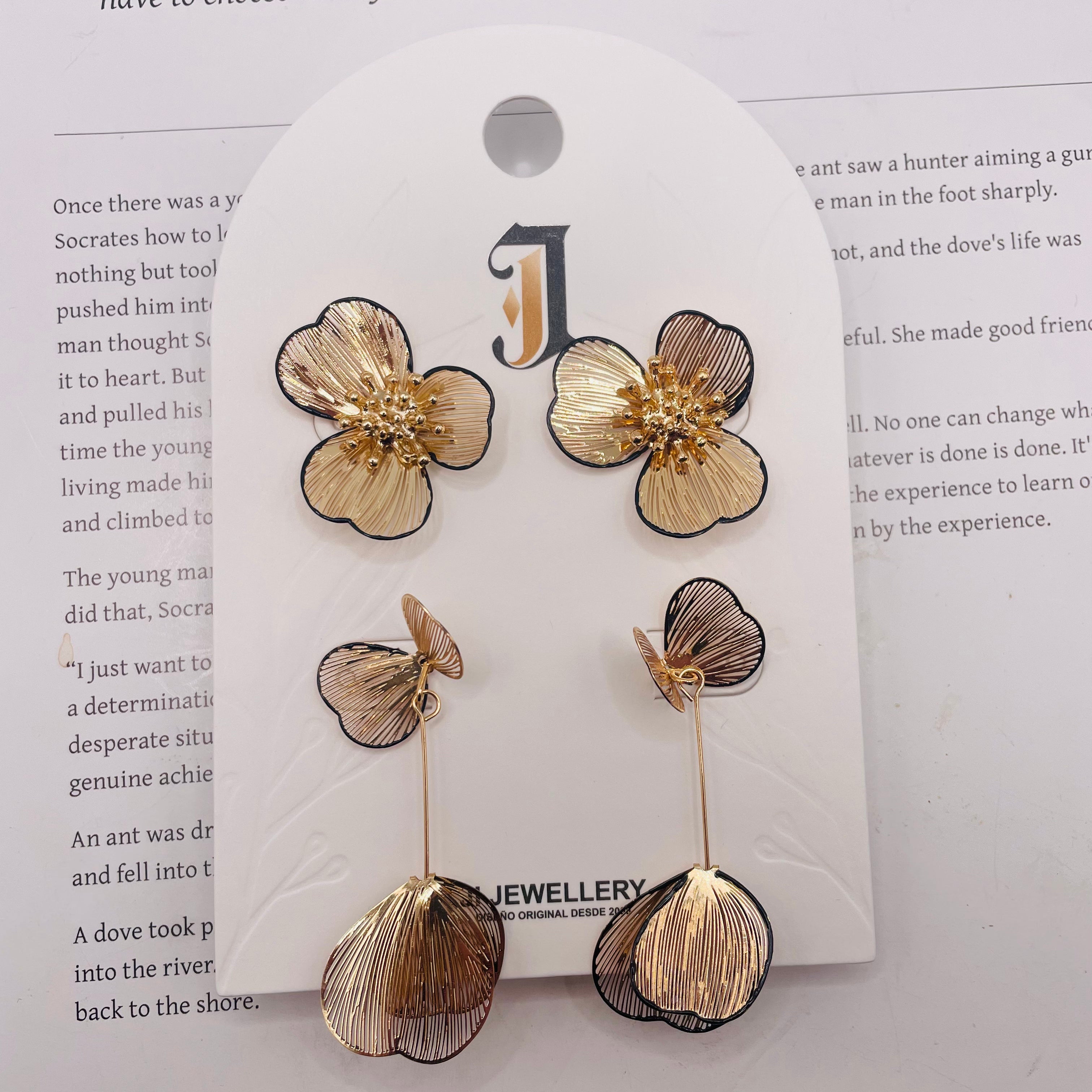 Pendientes Floral Doble Cara al Por Mayor | Diseño Moda Zinc Aleación|JI JOYA