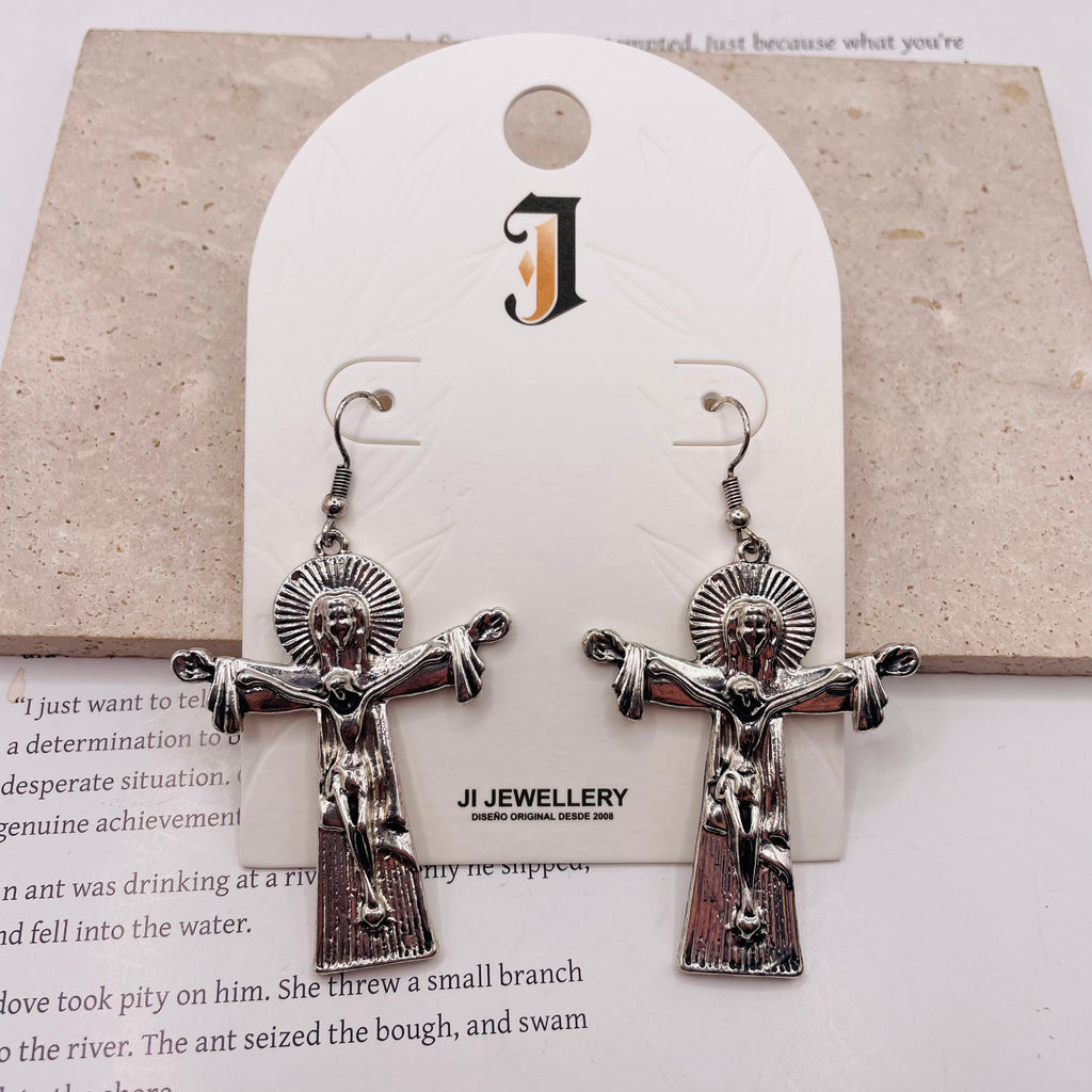 Pendientes de Cristo en Cruz Gótica en Zinc - Oro y Plata, Joyería de Moda al Por Mayor