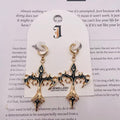 Pendientes de Cruz Gótica en Zinc con Esmalte Negro - Oro y Plata, Joyería de Moda al Por Mayor|JI JOYA