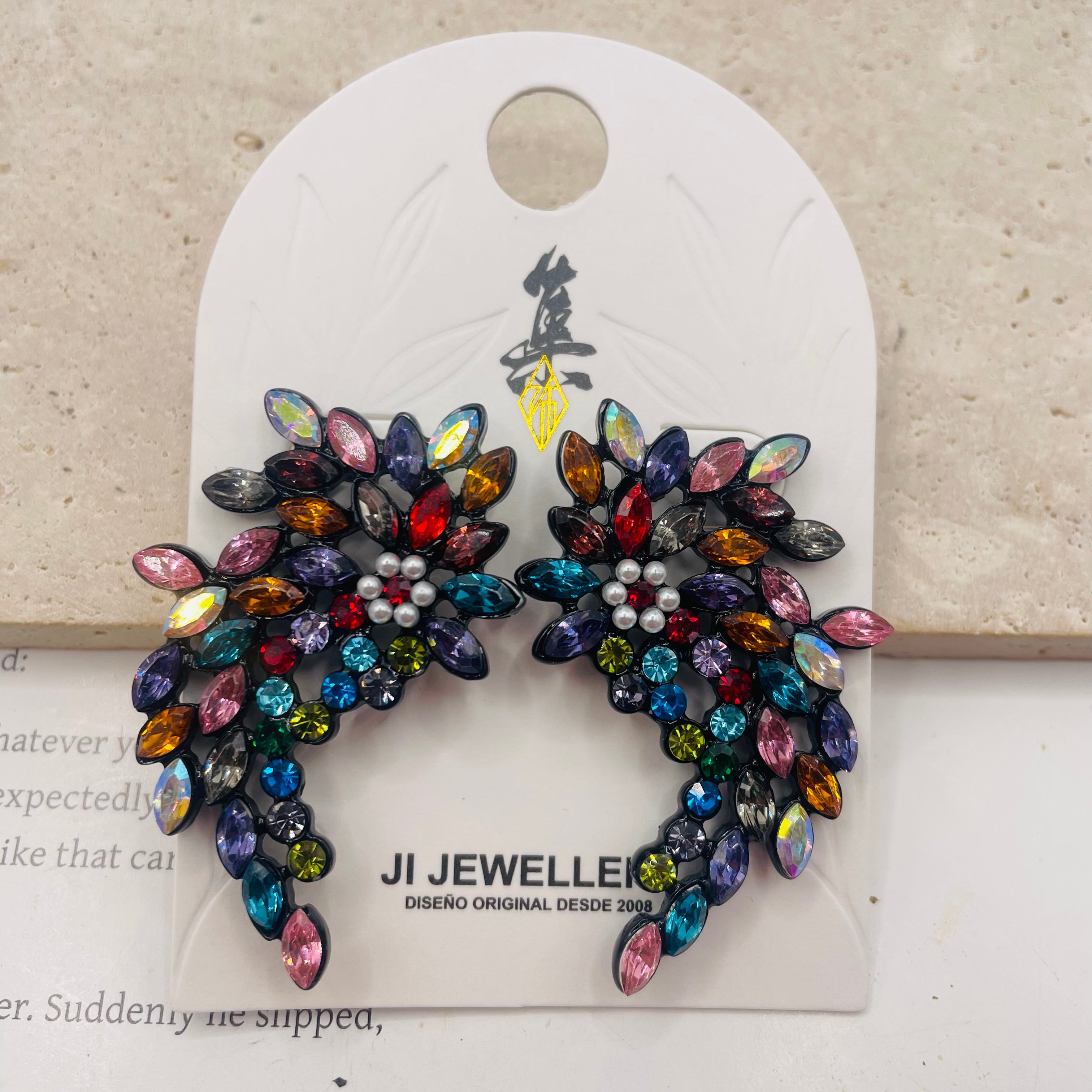 Aretes de Cristal de Zirconia en Forma de Ala | Joyería de Moda al Por Mayor|JI JOYA