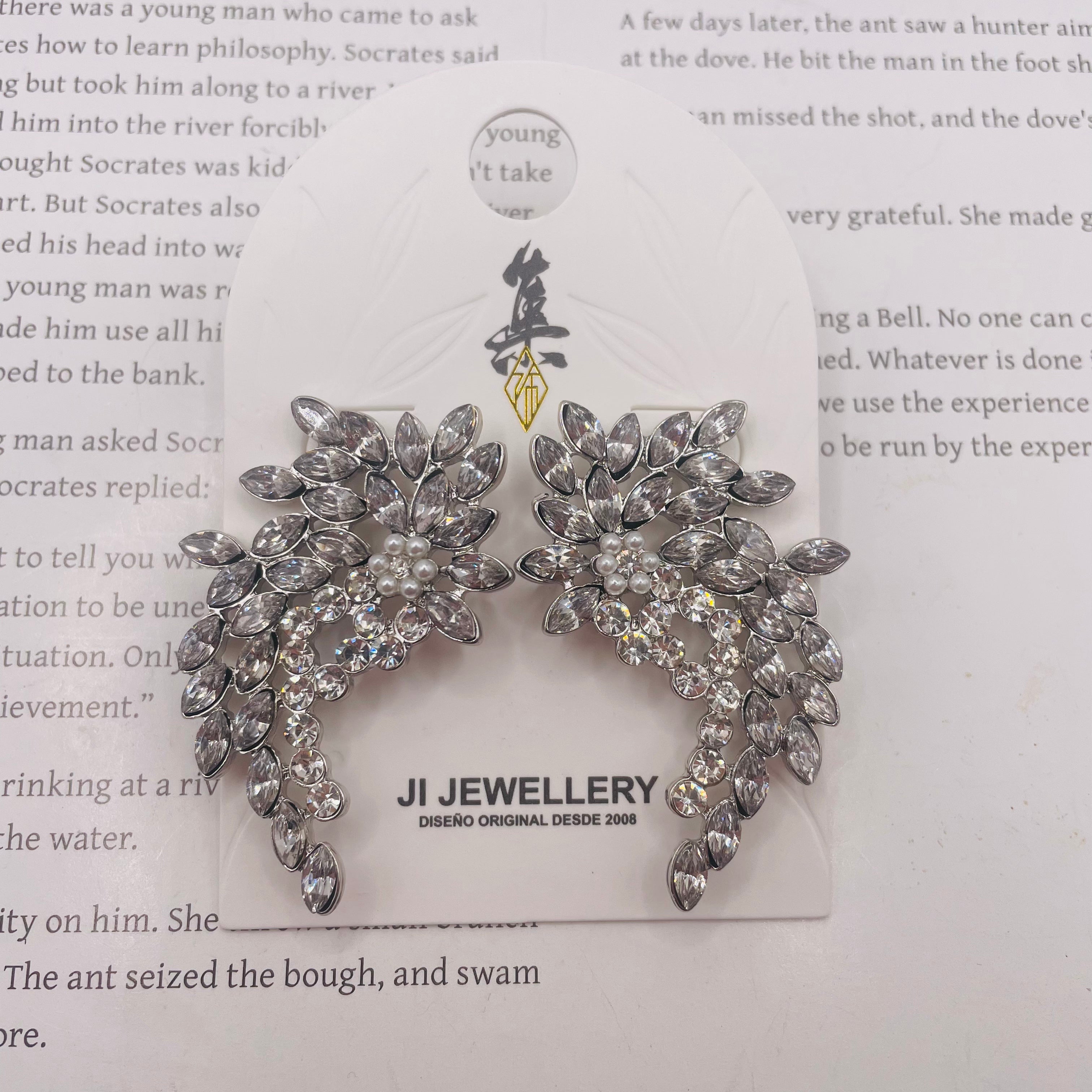 Aretes de Cristal de Zirconia en Forma de Ala | Joyería de Moda al Por Mayor|JI JOYA