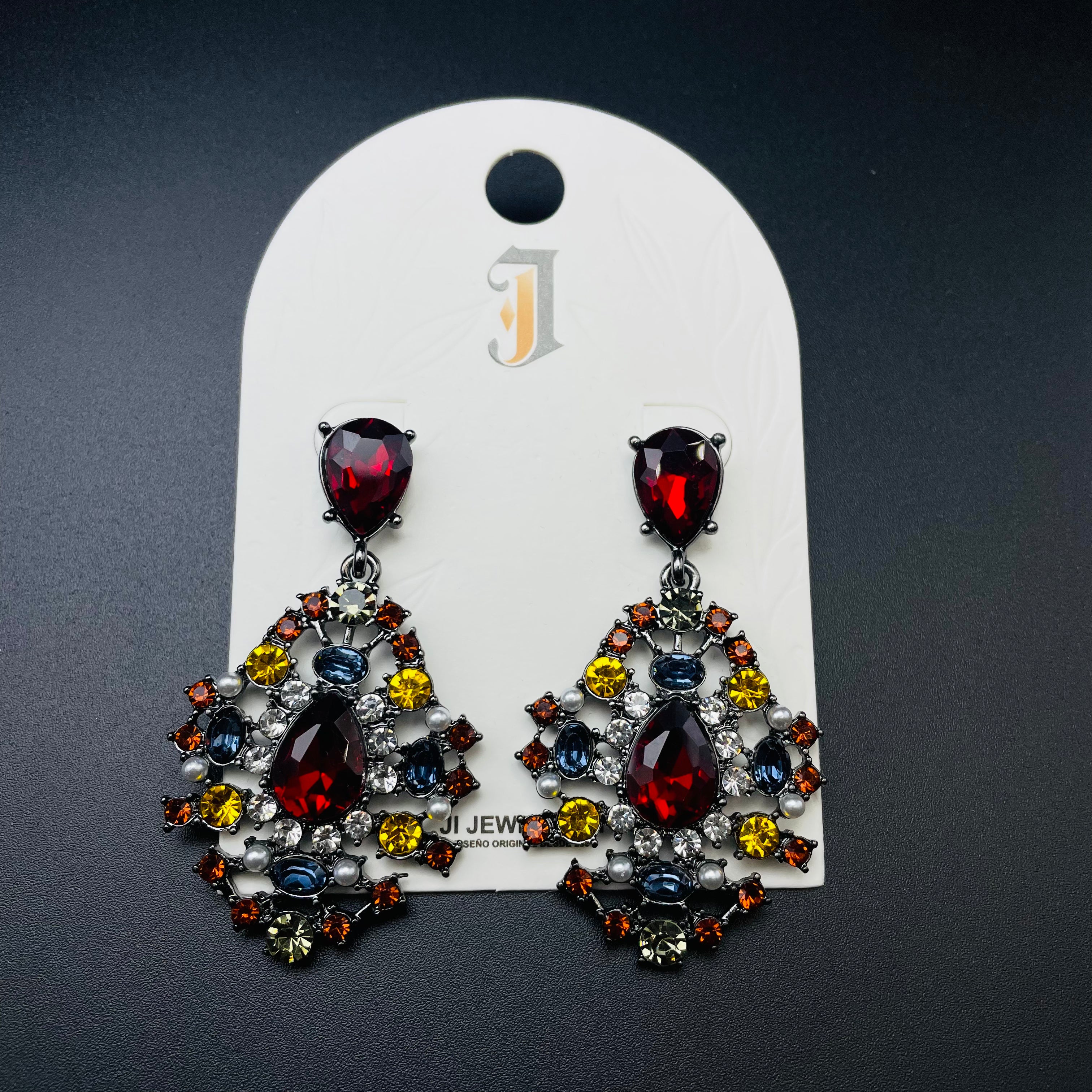Pendientes Colgantes Vintage con Cristales Multicolor y Perlas, Diseño de Lujo para Mujer, Joyería de Moda al Por Mayor|JI JOYA