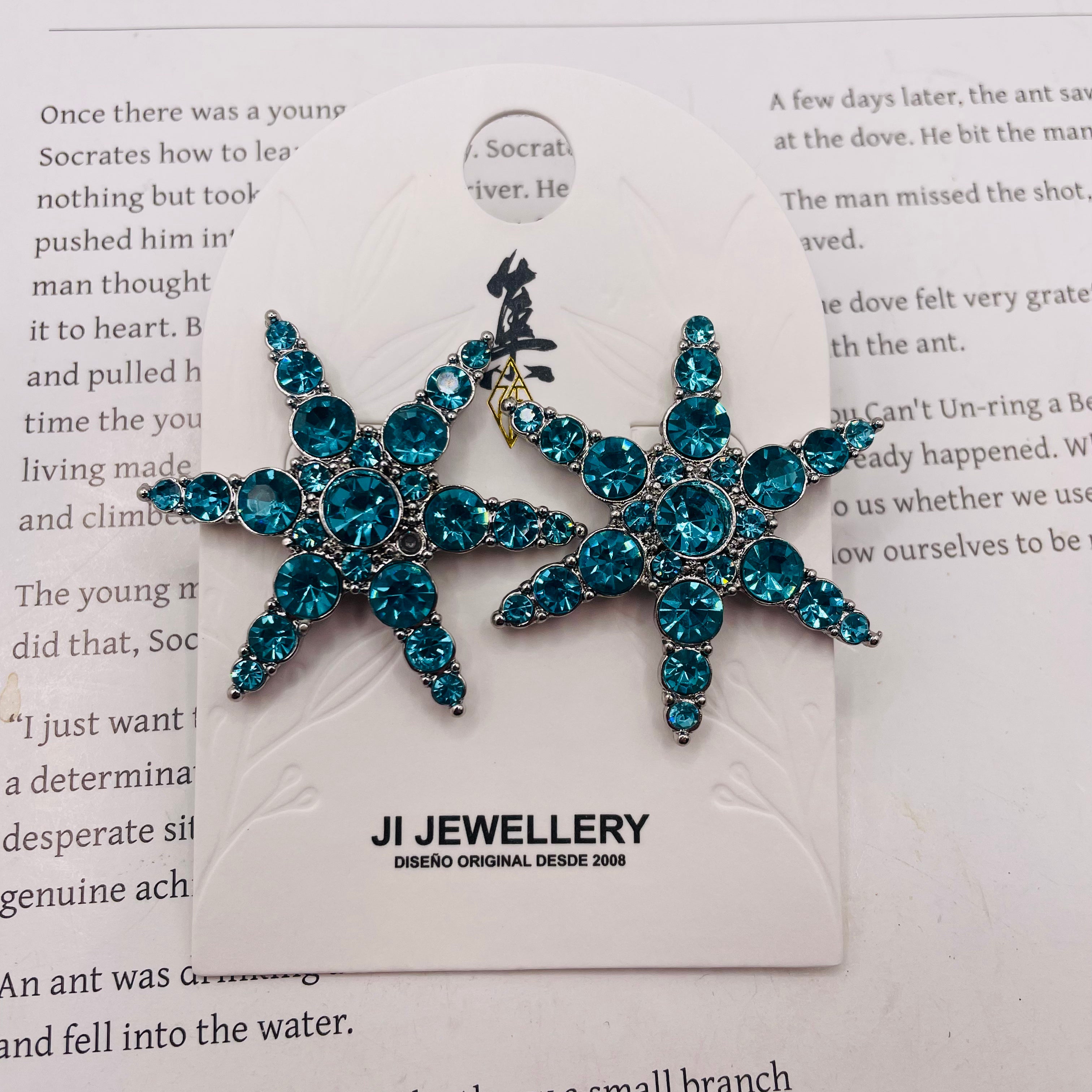 Pendientes de Estrella de Mar con Cristales de Lujo | 2 Colores (Azul & Rojo) | Bisutería al Por Mayor|JI JOYA