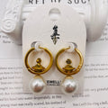 Pendientes de aro vintage con perla y diseño Saturno, aretes dorados al por mayor para mayoristas|JI JOYA