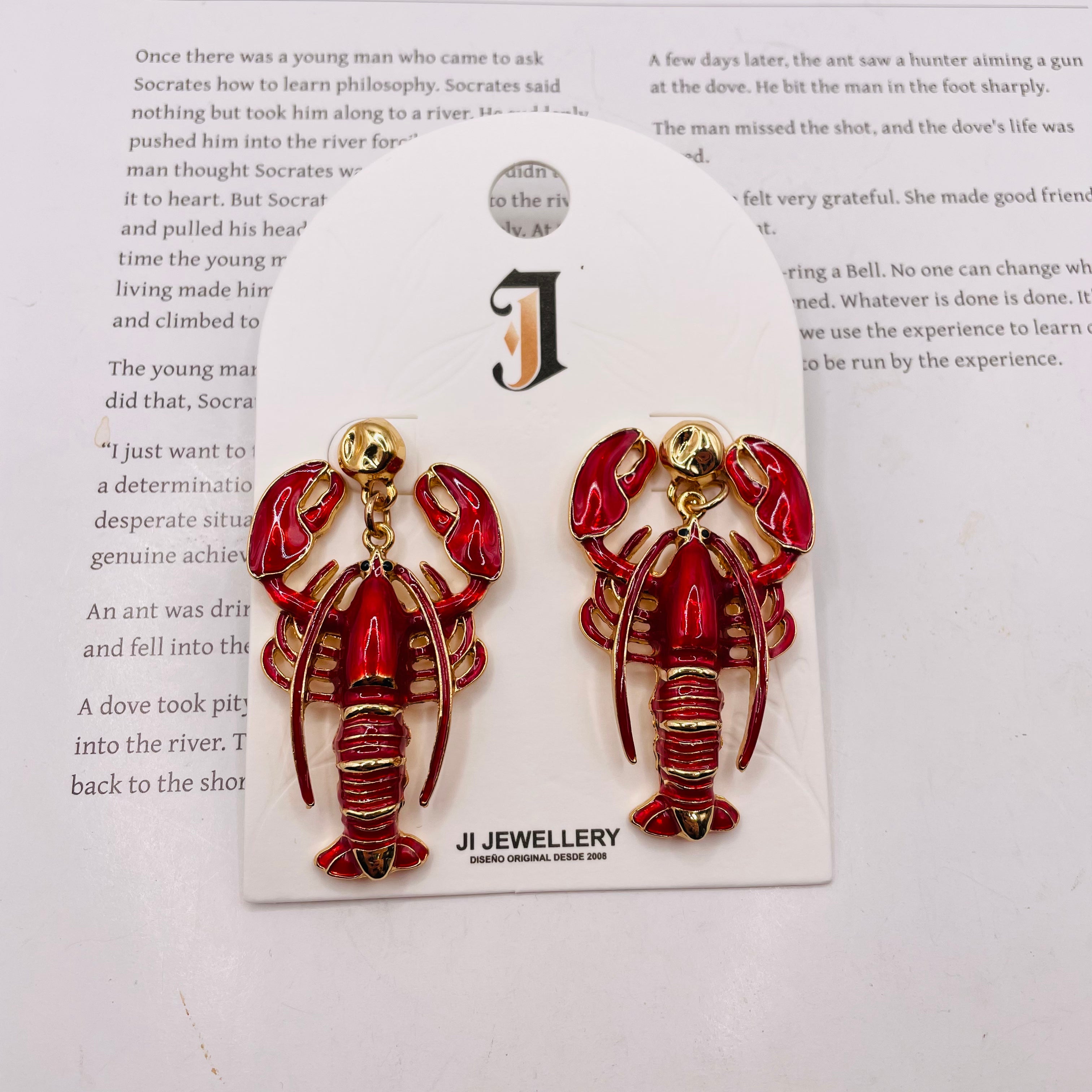 Pendientes de Langosta Esmaltados, Diseño Animal Colorido, Accesorios de Moda al Por Mayor | 2 Colores Disponibles|JI JOYA