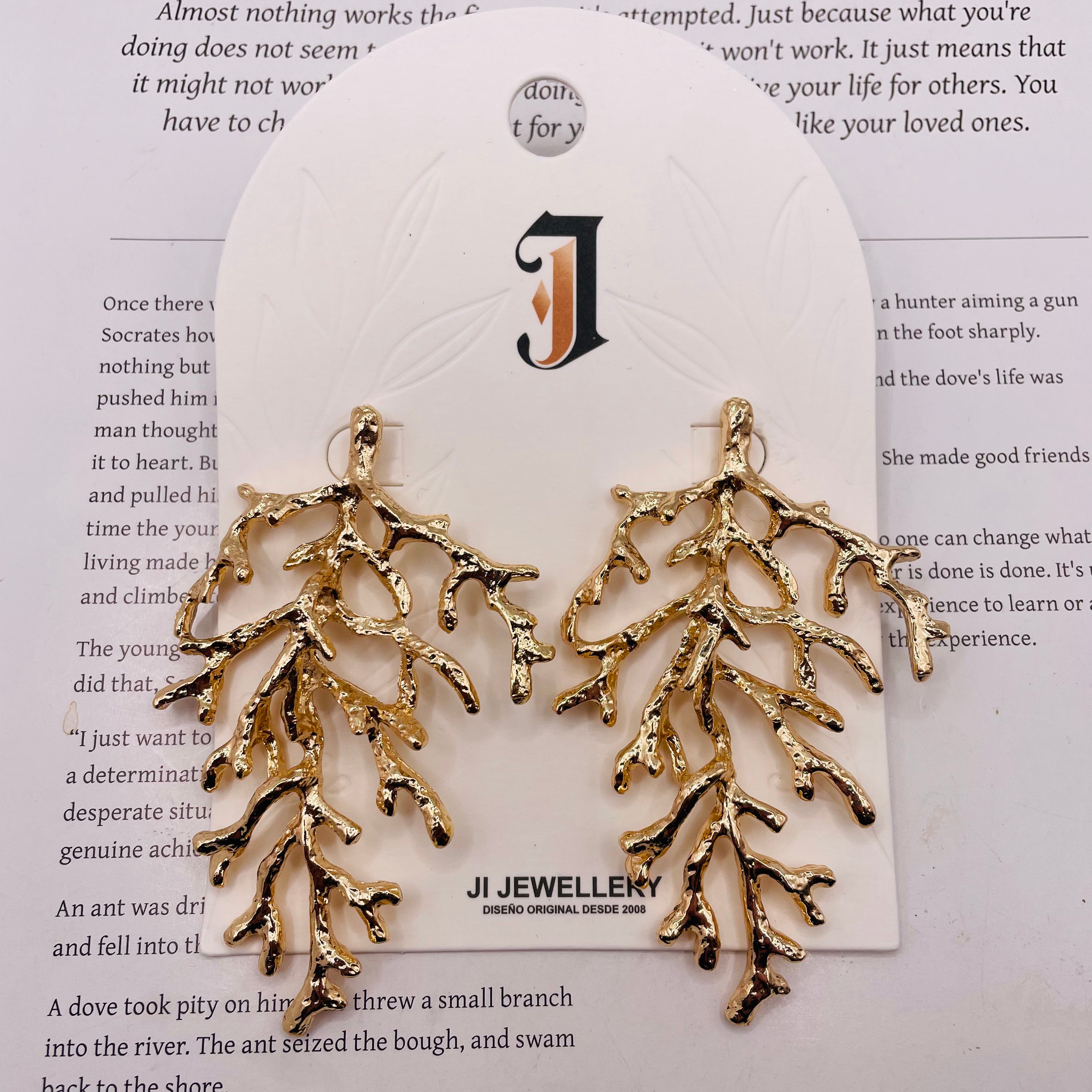 Pendientes Ramas de Coral Metálicos al Por Mayor | 2 Colores Oro y Plata, Diseño Texturizado Exclusivo|JI JOYA