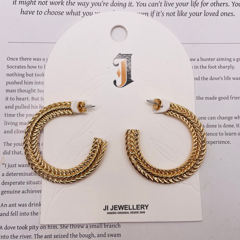 Pendientes Aro Tejidos Dorados y Plateados | Joyería Mayorista B2B, Diseño Texturizado Premium|JI JOYA
