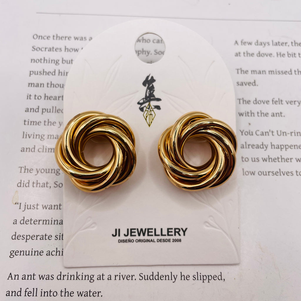 Pendientes de Nudo Enrollado Dorado y Plateado | Joyería Mayorista B2B, Accesorios de Moda Premium|JI JOYA