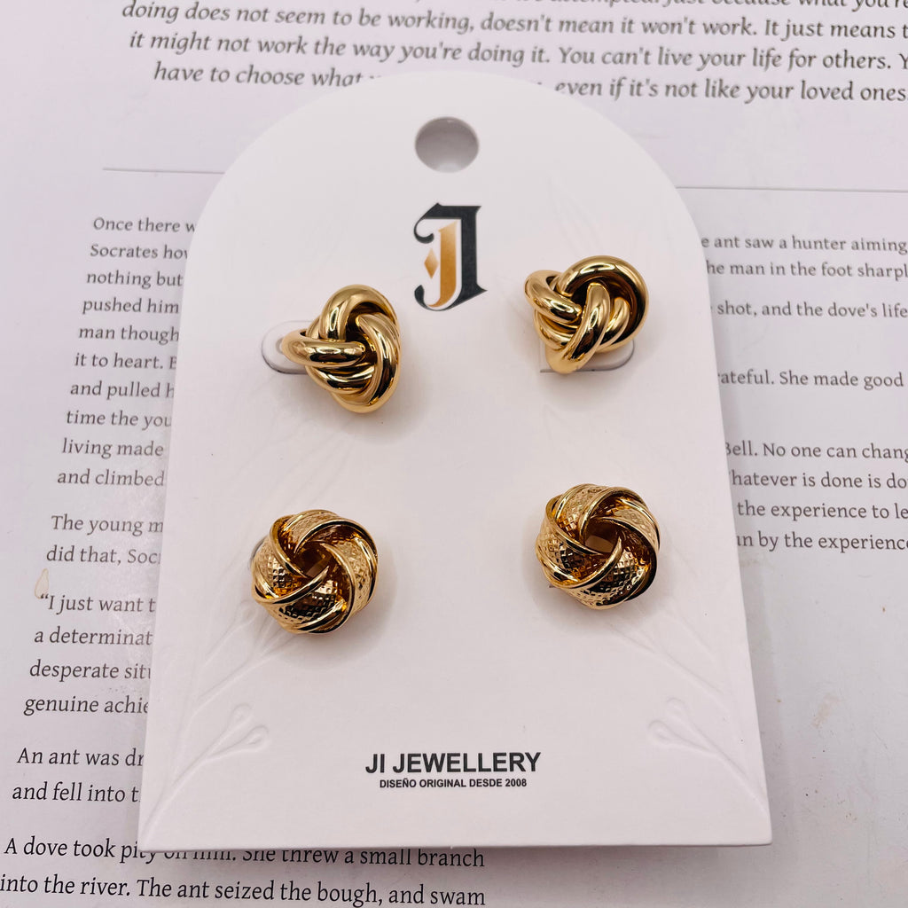 Pendientes de Nudo Doble Texturizado Dorado y Plateado | Joyería al Por Mayor B2B, Accesorios de Moda Elegante|JI JOYA