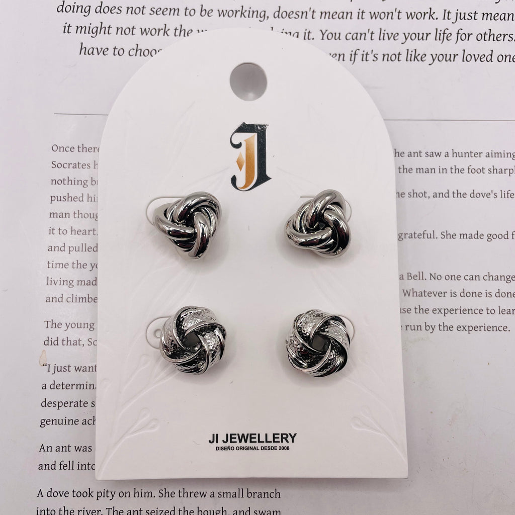 Pendientes de Nudo Doble Texturizado Dorado y Plateado | Joyería al Por Mayor B2B, Accesorios de Moda Elegante|JI JOYA