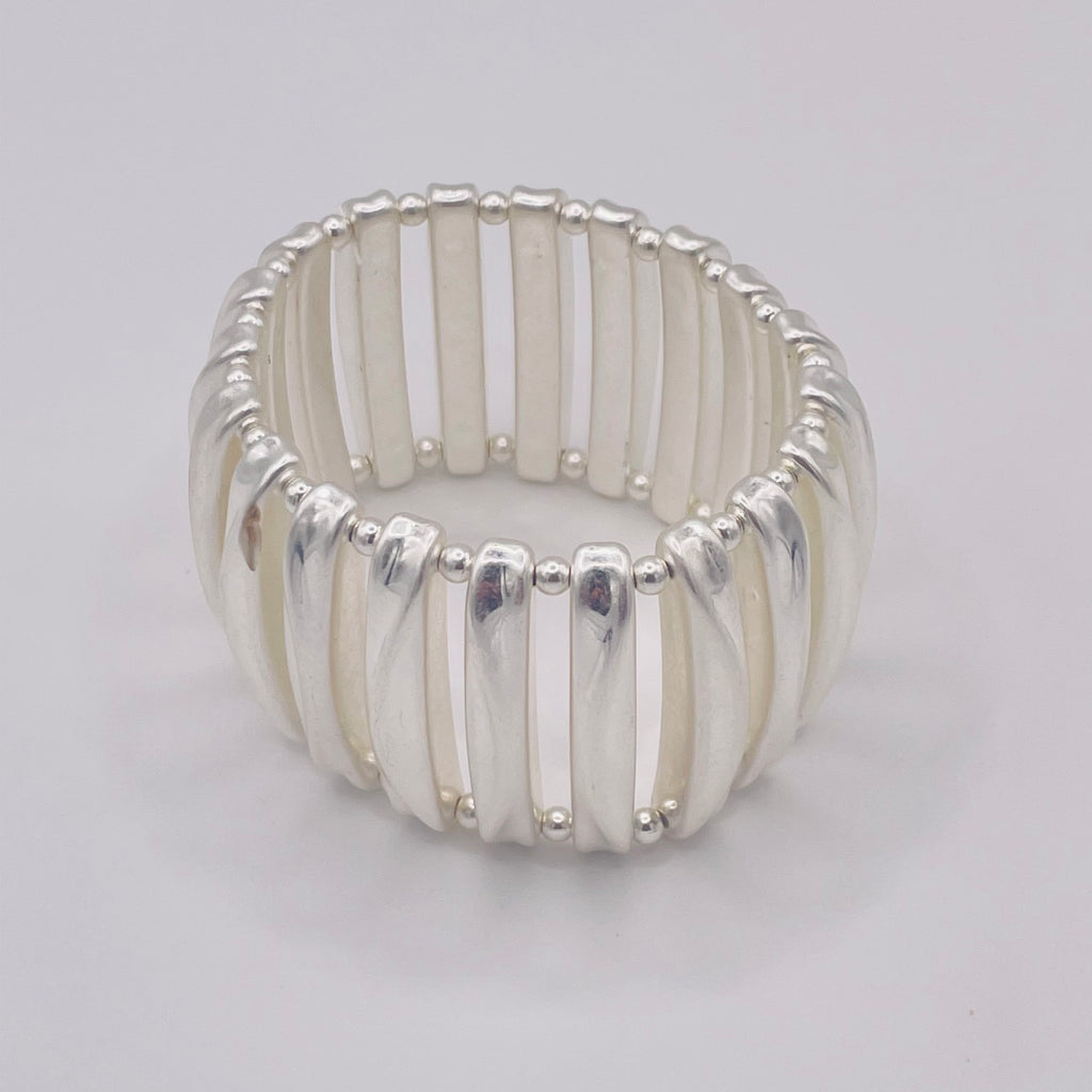 Pulsera Elástica de Barras Curvadas en Aleación de Zinc - Diseño Minimalista, Acabado en Plata y Oro - Bisutería de Moda para Mujeres, Venta al Por Mayor| JI JOYA