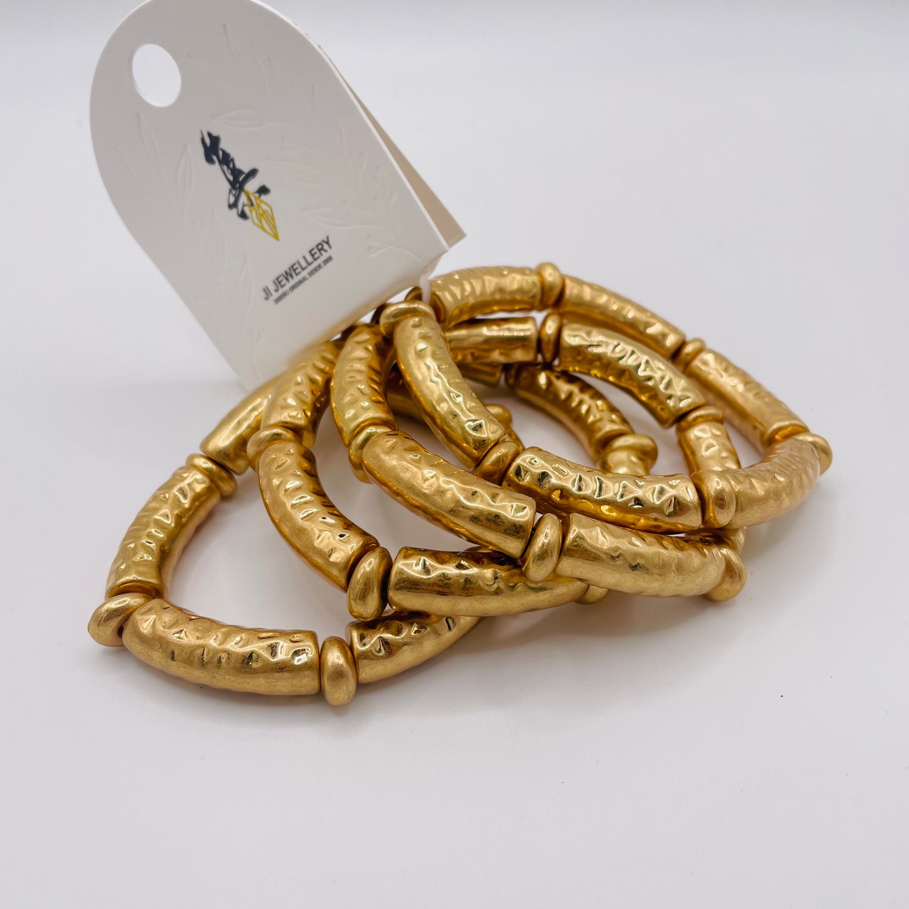 Pulseras elásticas de metal martillado, estilo boho-chic, acabado dorado/plateado, para mujer, joyería de moda al por mayor|JI JOYA
