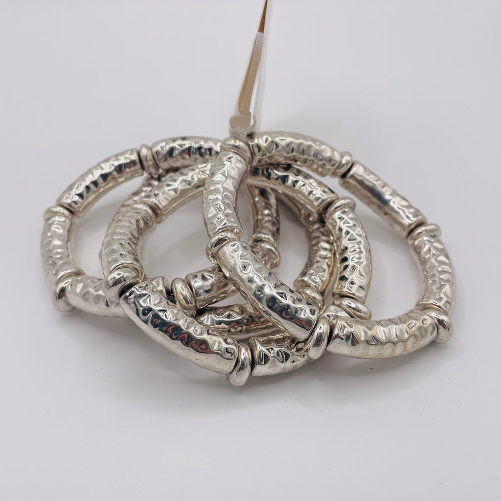 Pulseras elásticas de metal martillado, estilo boho-chic, acabado dorado/plateado, para mujer, joyería de moda al por mayor|JI JOYA
