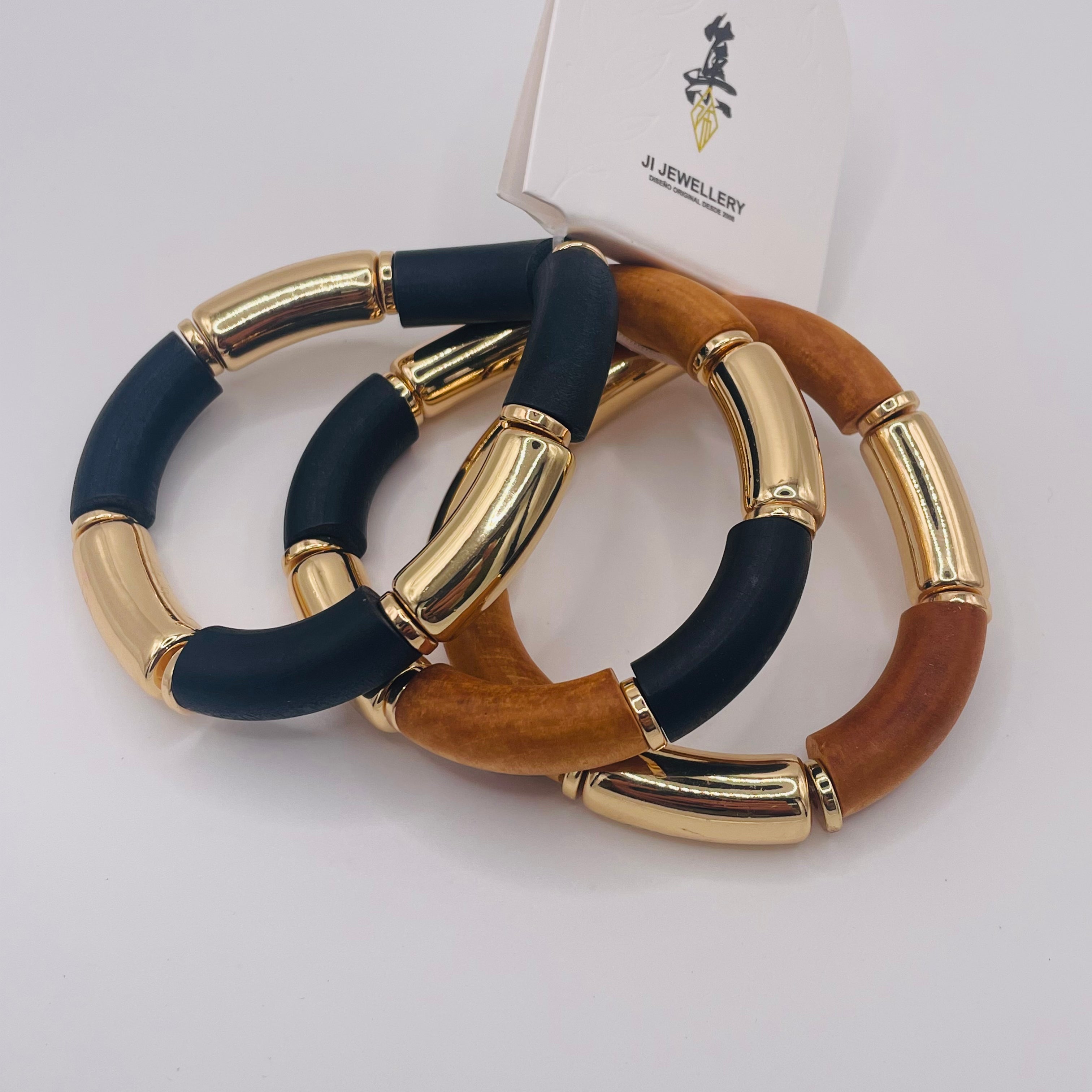 Pulseras Elásticas de 3 Piezas - Diseño Moderno Dorado/Plateado, Bisutería Mayorista para Mujeres|JI JOYA
