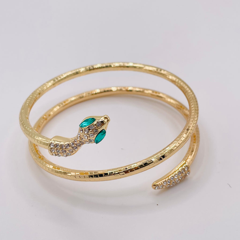 Pulsera Serpiente Chapada en Oro/Plata con Zirconias Verdes | Joyería de Moda al Por Mayor para Mujer|JI JOYA
