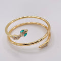 Pulsera Serpiente Chapada en Oro/Plata con Zirconias Verdes | Joyería de Moda al Por Mayor para Mujer|JI JOYA