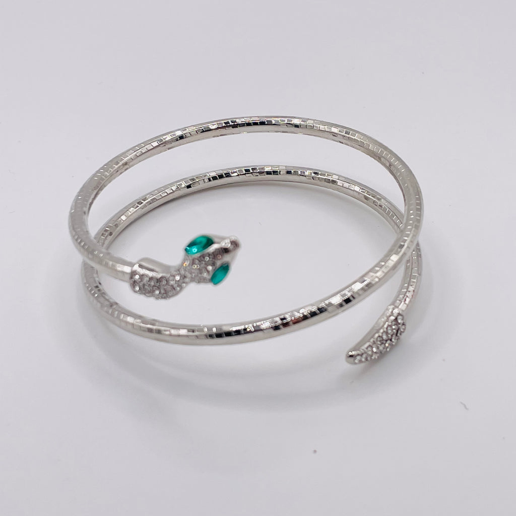 Pulsera Serpiente Chapada en Oro/Plata con Zirconias Verdes | Joyería de Moda al Por Mayor para Mujer|JI JOYA