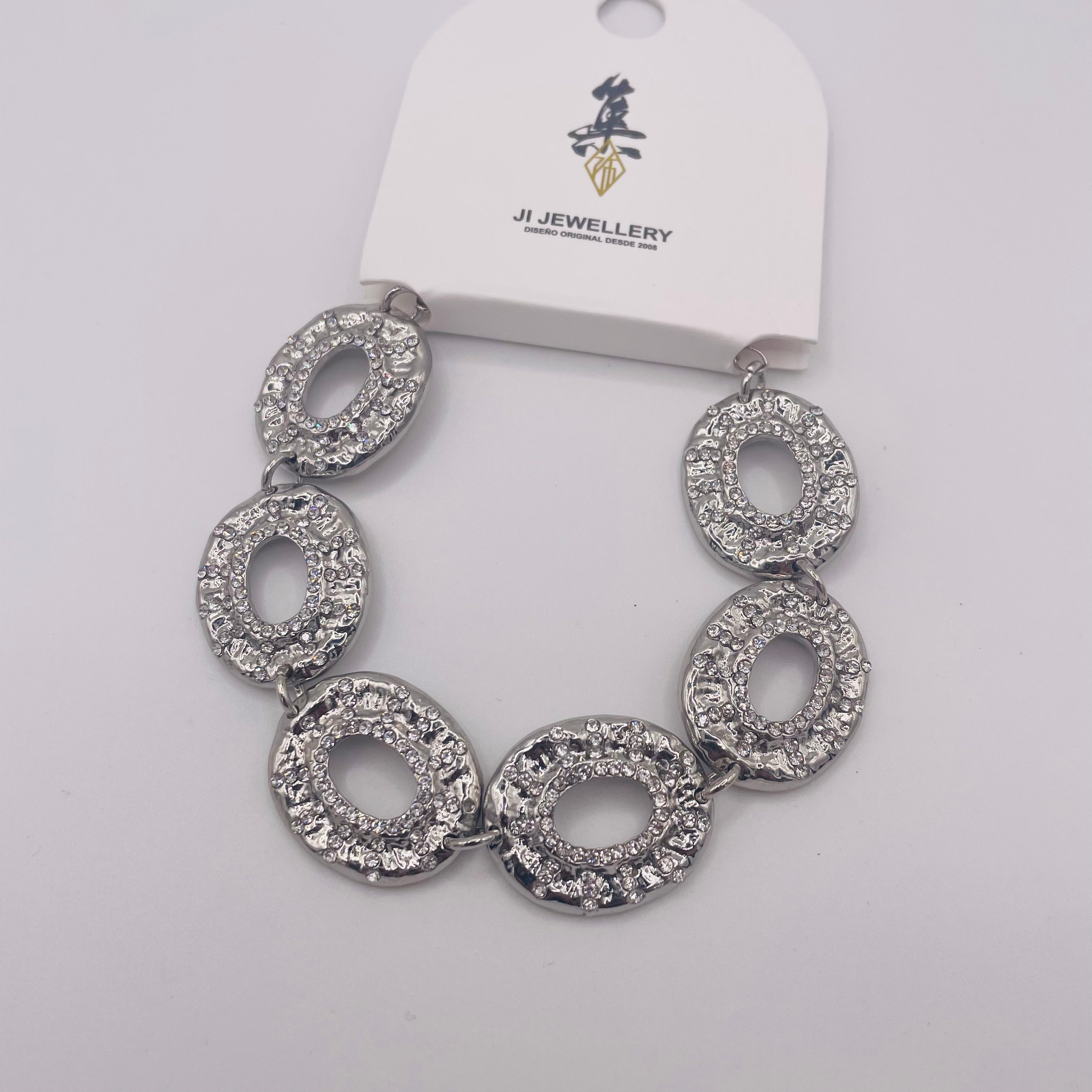 Pulsera Mayorista de Zinc Aleación con Circonias - Diseño Ovalado Texturizado en Oro/Plata|JI JOYA