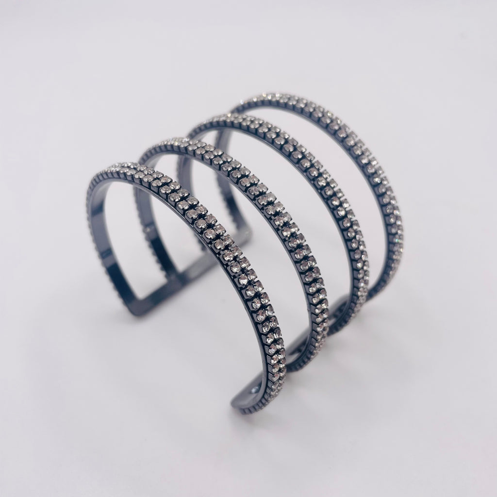 Brazalete Espiral de Circonias Doradas al Por Mayor | Diseño de 4 Bandas, Aleación de Zinc|JI JOYA
